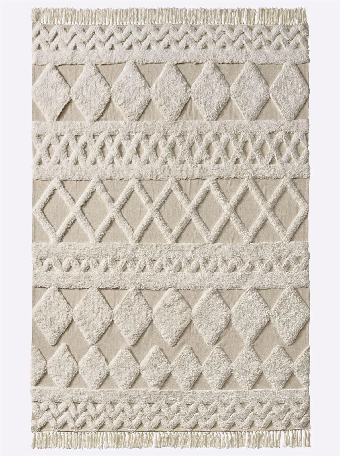 HEINE HOME Teppich Ecru 3D-Rautenmuster Baumwolle Polyester