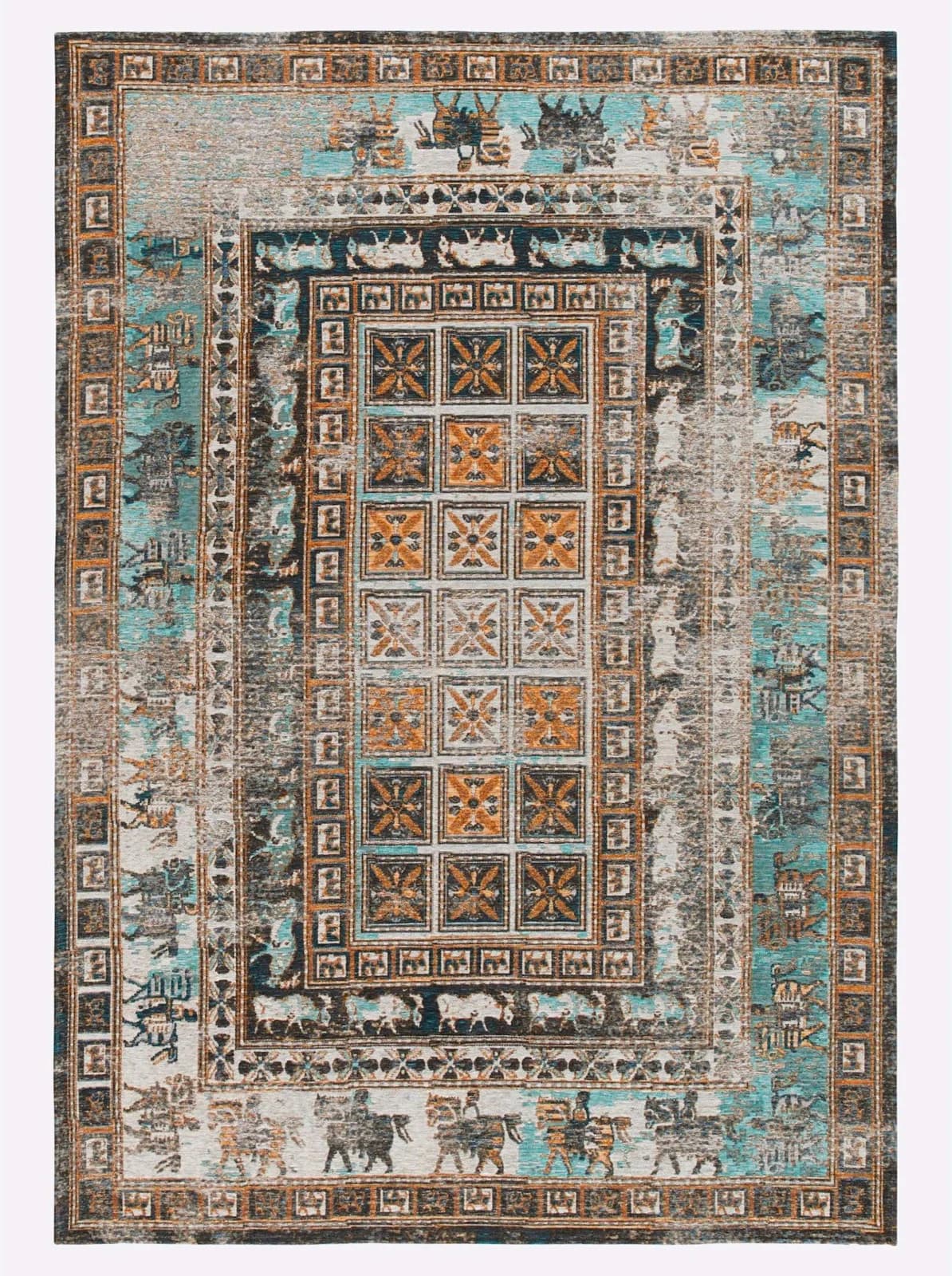 HEINE HOME Teppich türkis-bunt Jacquard Flachgewebe
