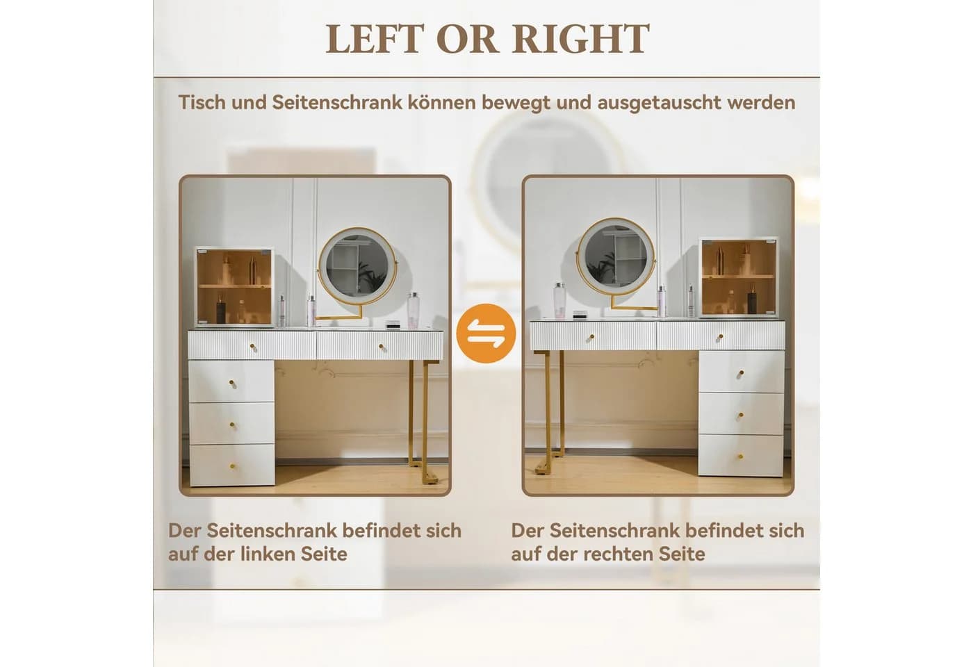 i@home Schminktisch mit LED-Spiegel und Glasplatte Weiß - Bild 3