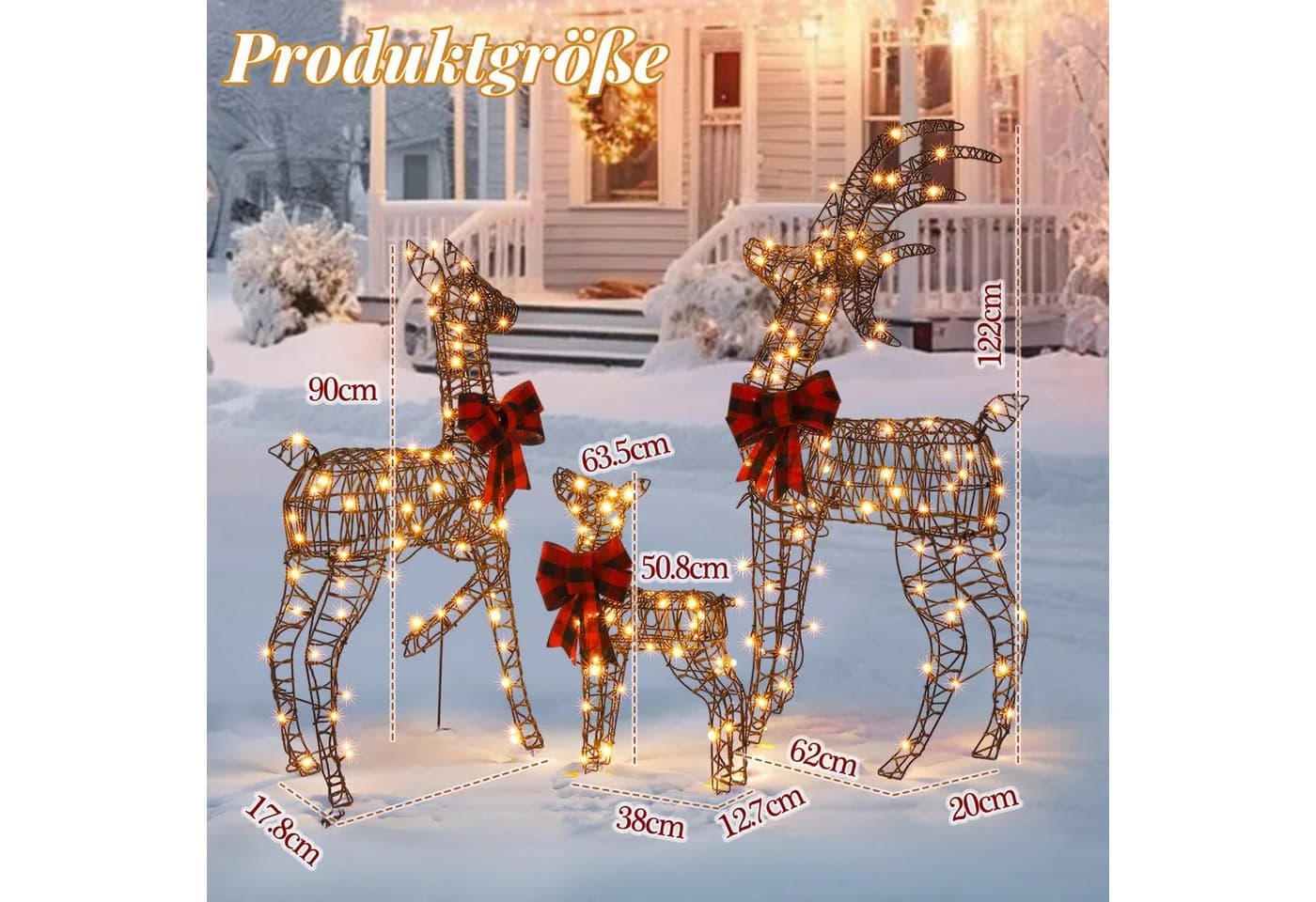 LALAHO 3-teiliges LED Rentier Set Weihnachtsbeleuchtung Warmweiß