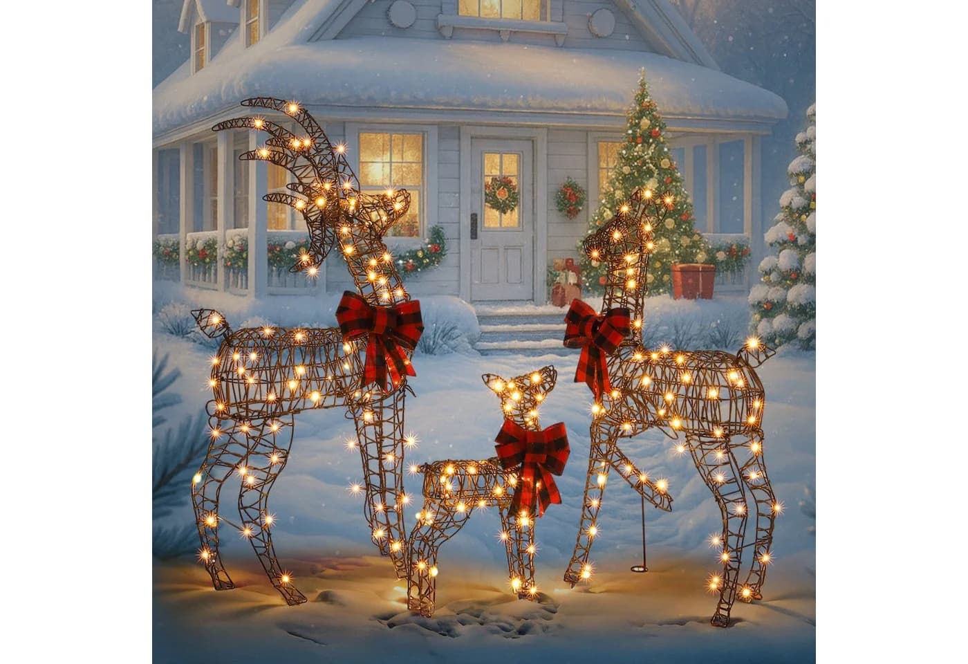 LALAHO 3-teiliges LED Rentier Set Weihnachtsbeleuchtung Warmweiß - Bild 2