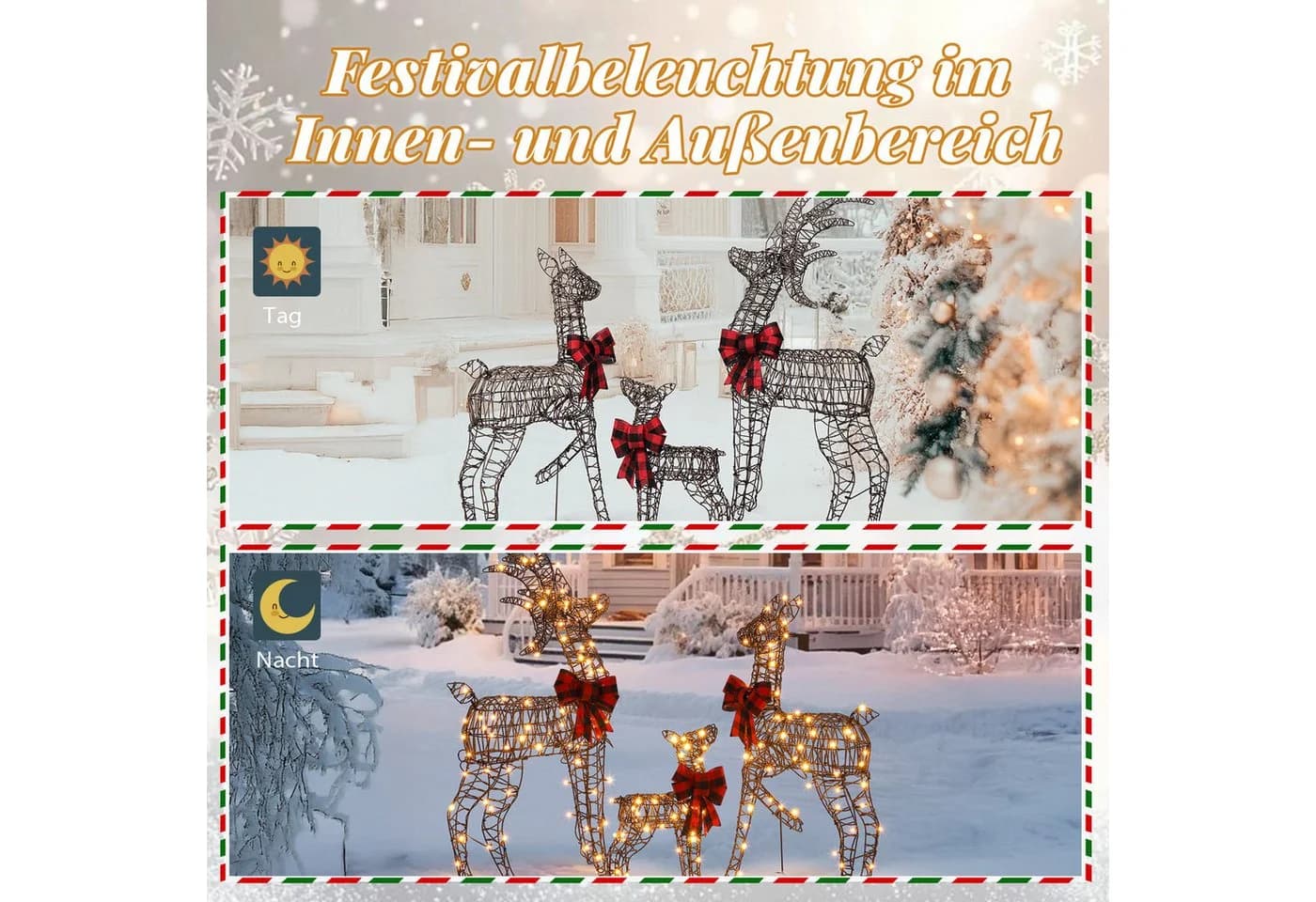 LALAHO 3-teiliges LED Rentier Set Weihnachtsbeleuchtung Warmweiß - Bild 5