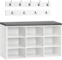 Hoobro Schuhregal Garderobe Set mit 9 Fächern und gepolsterter Sitzbank Weiß Bild 2
