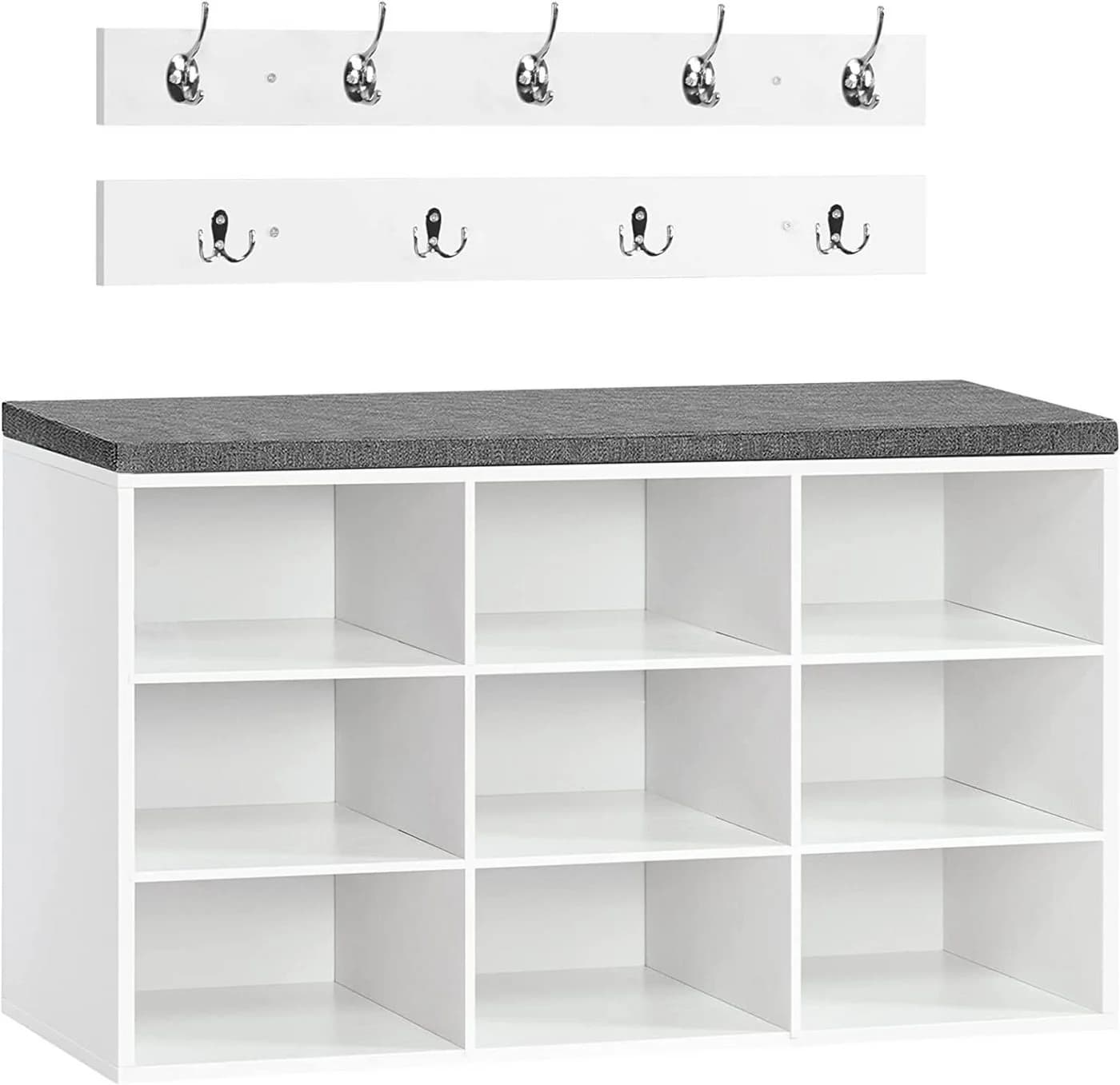 Hoobro Schuhregal Garderobe Set mit 9 Fächern und gepolsterter Sitzbank Weiß - Bild 2