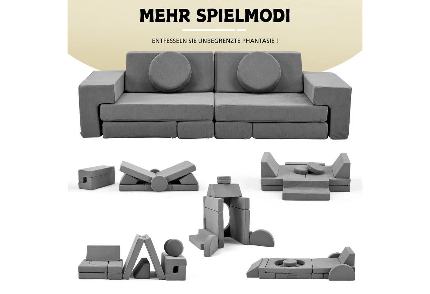 LEADZM Kindersofa Grau Modulares Spielsofa mit 12 Kissen - Bild 3
