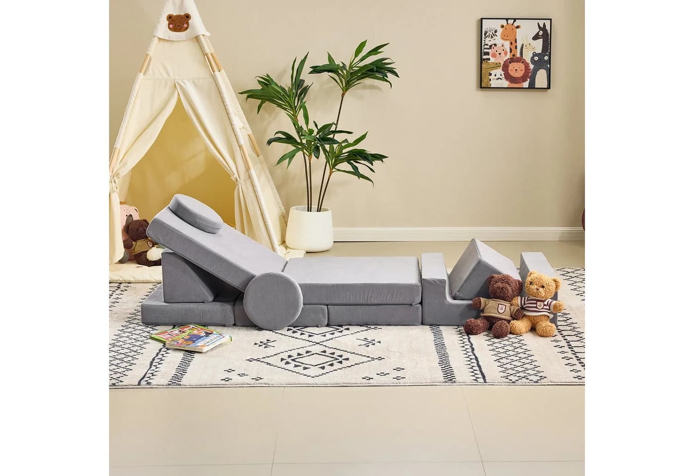 LEADZM Kindersofa Grau Modulares Spielsofa mit 12 Kissen - Bild 4