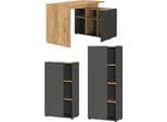 Germania Adrano Büromöbel-Set Eckschreibtisch mit Sideboard Grau Eiche