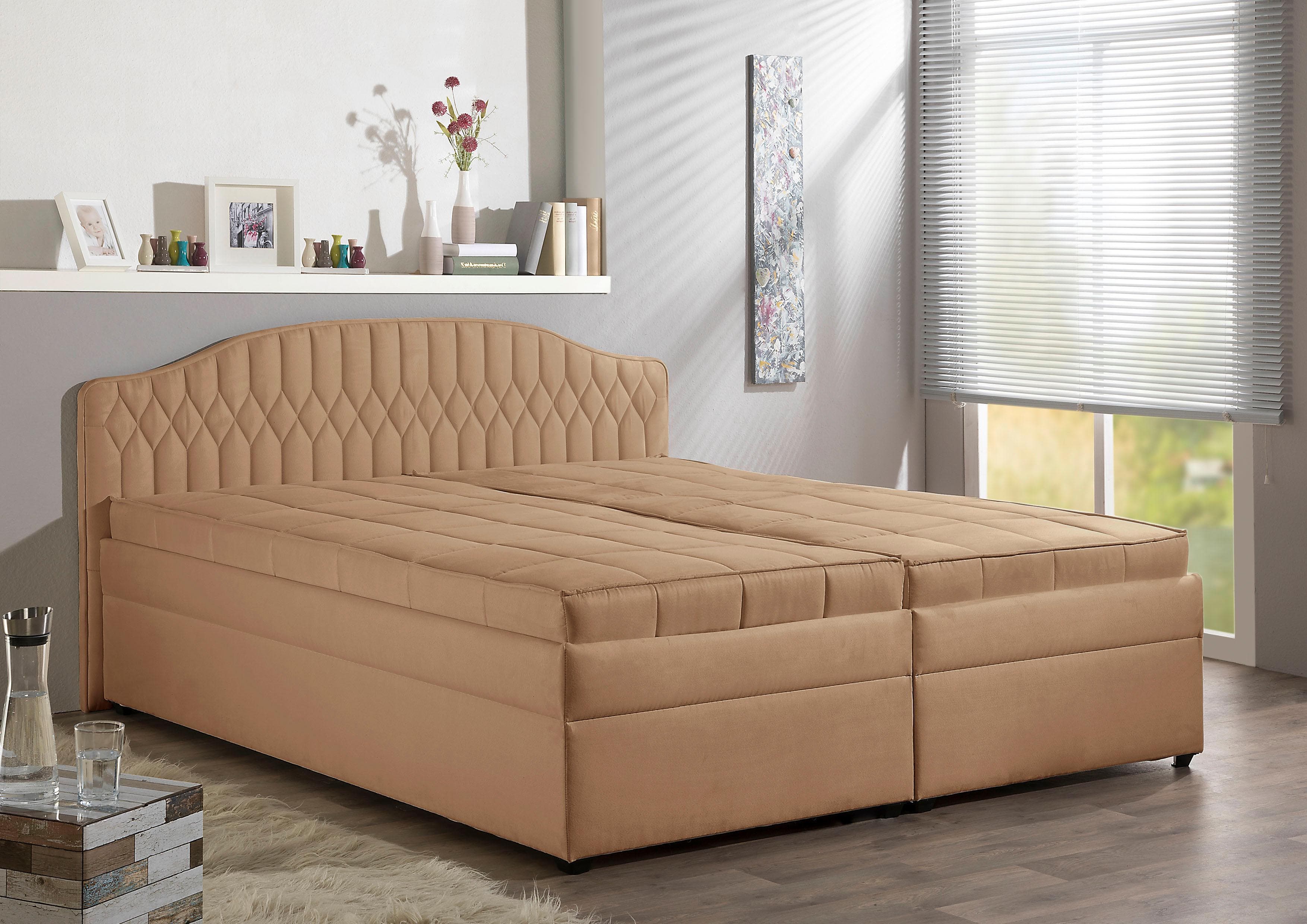 Polsterbett MAINTAL Karamell Microvelours mit Bettkasten