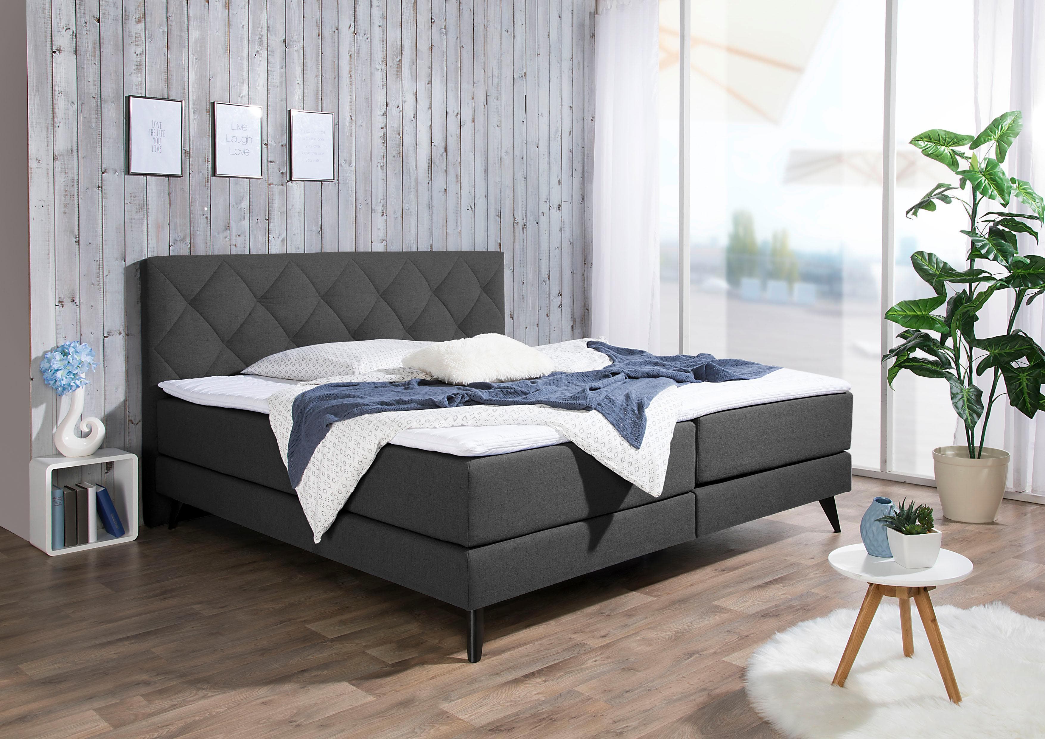 Boxspringbett MAINTAL Anthrazit Tonnentaschen-Federkernmatratze H4