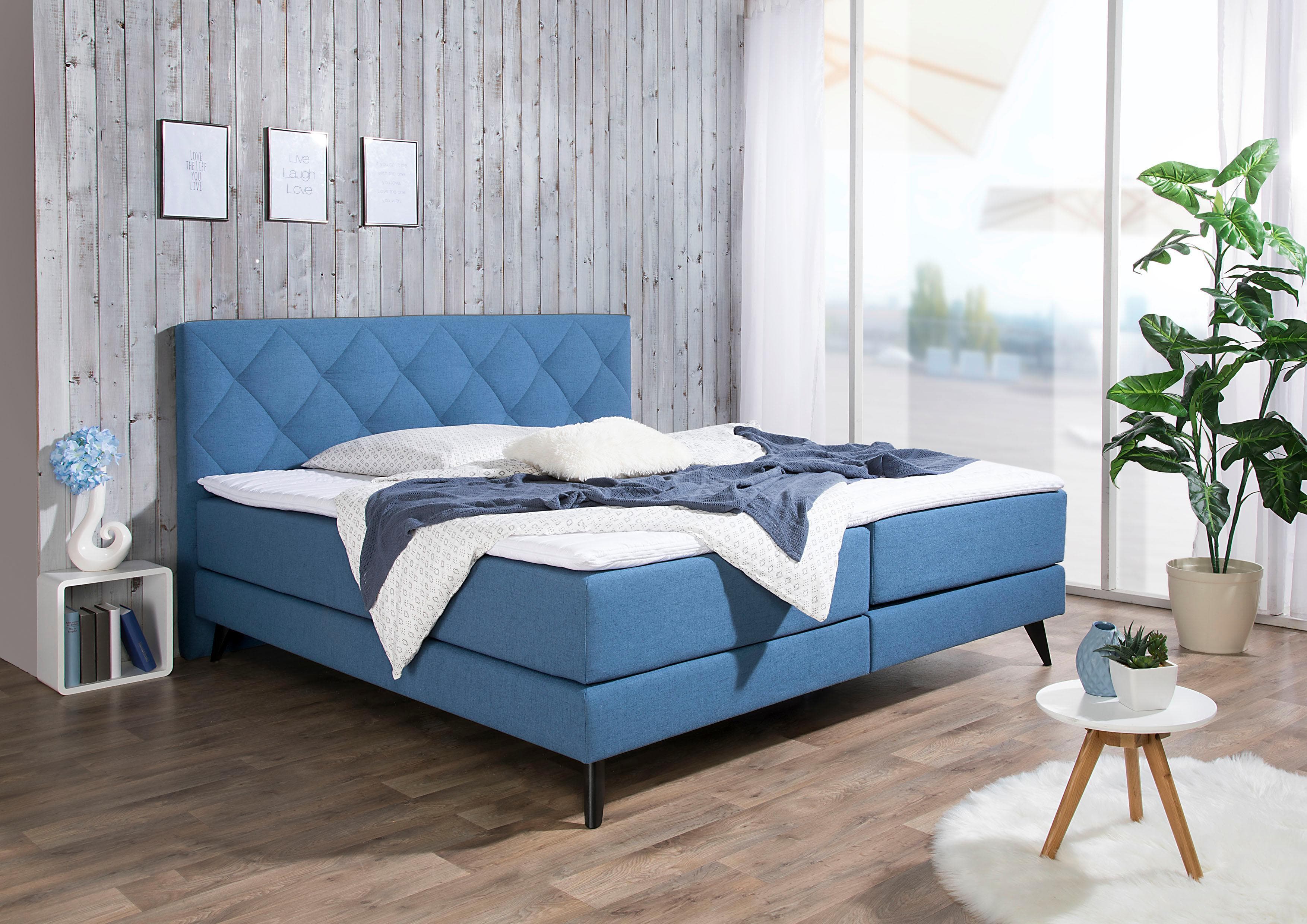 Boxspringbett MAINTAL Blau Tonnentaschen-Federkernmatratze H2