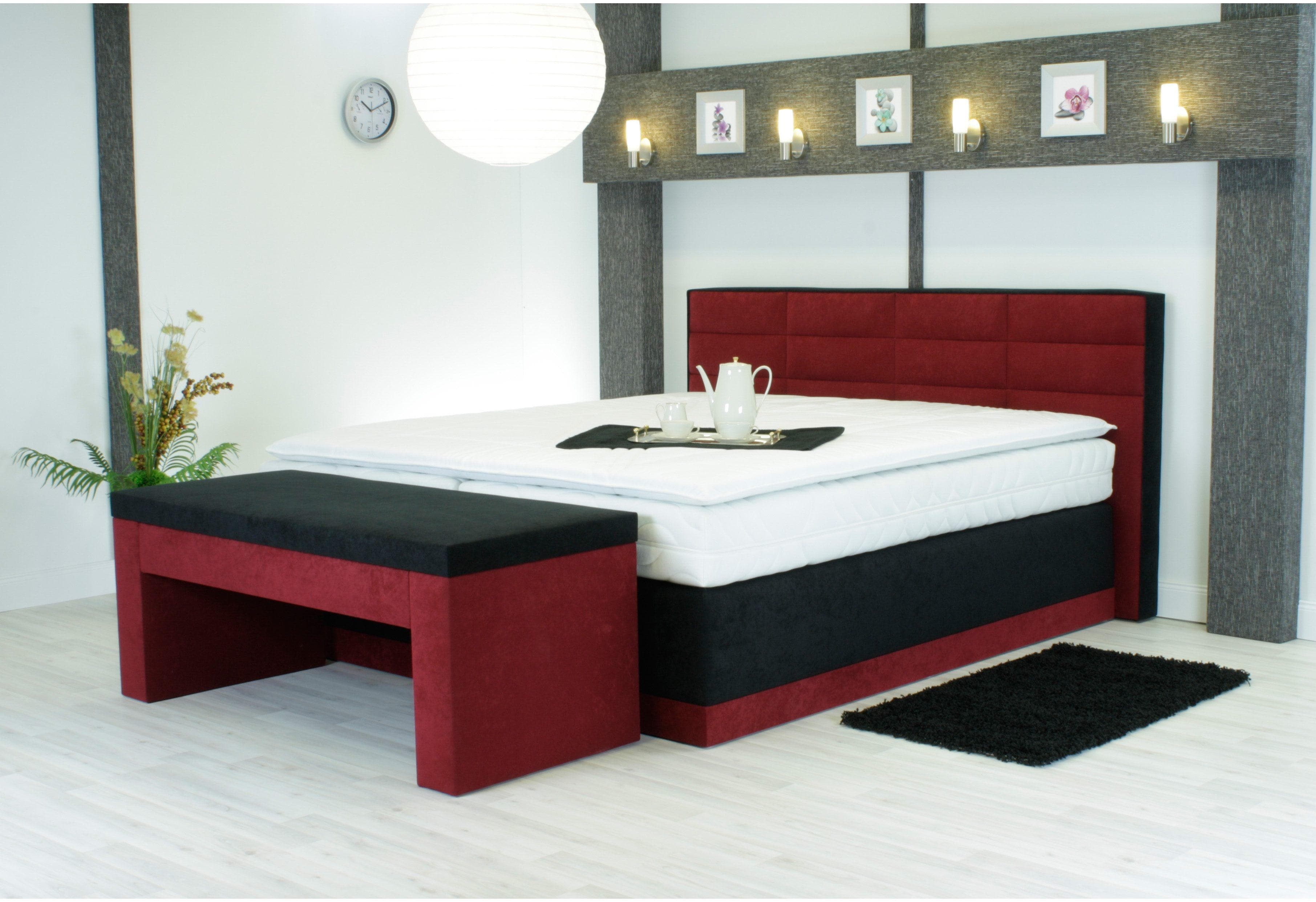 Westfalia Schlafkomfort Boxspringbett Bordeauxrot Schwarz Microfaser