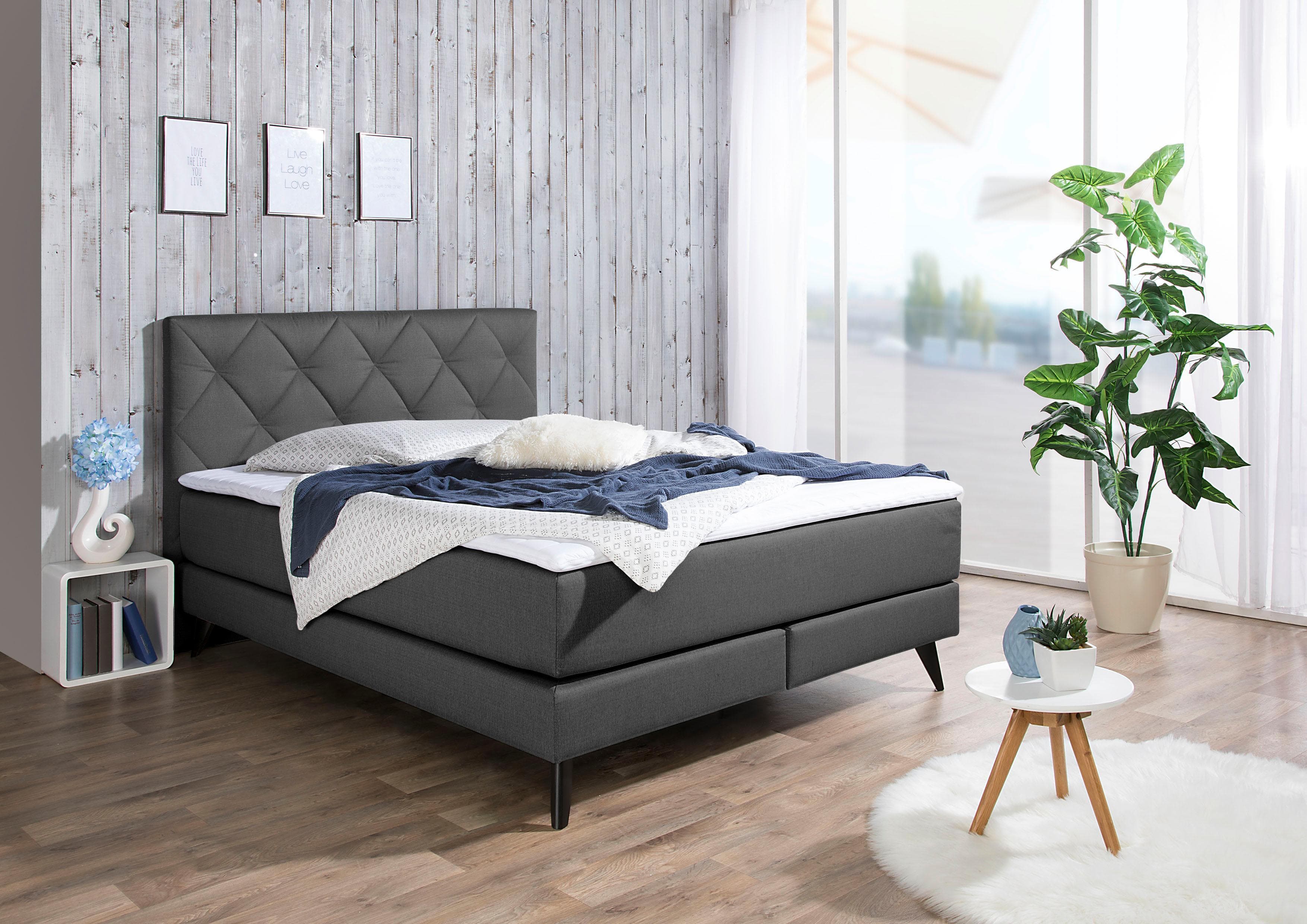 Boxspringbett MAINTAL Anthrazit mit Topper und Bonnell-Federkernmatratze