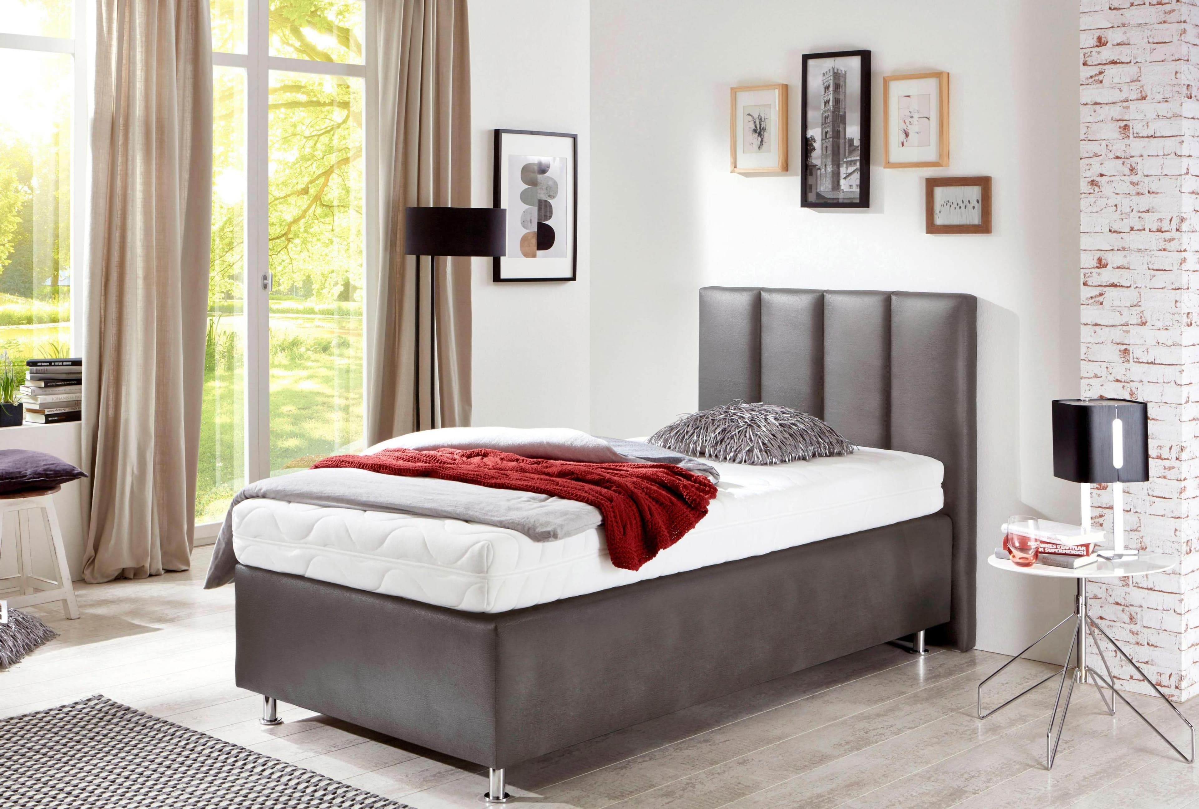 Westfalia Schlafkomfort Boxspringbett Grau Microfaservelours