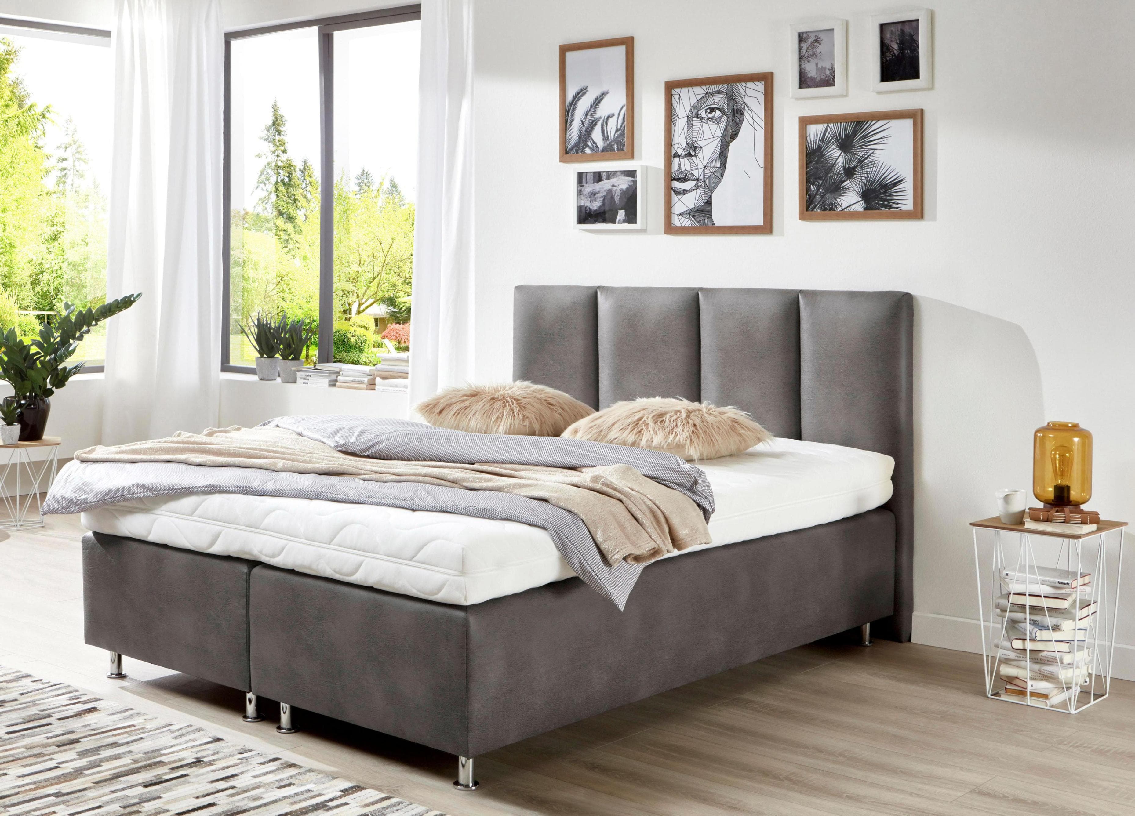 Westfalia Schlafkomfort Boxspringbett Grau Microfaservelours