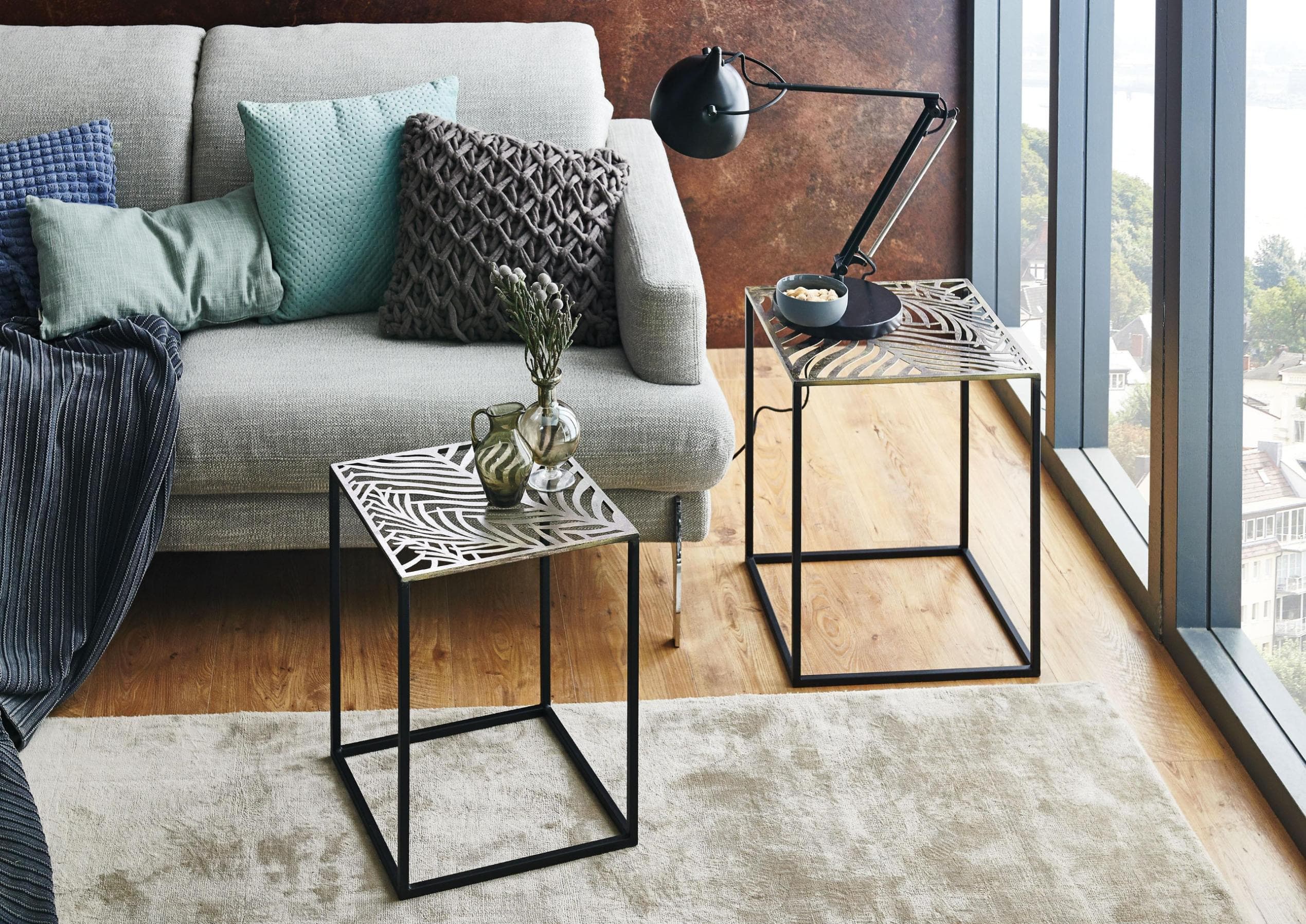 Schwarzer Beistelltisch - Set von 2 - Bronze & Schwarz