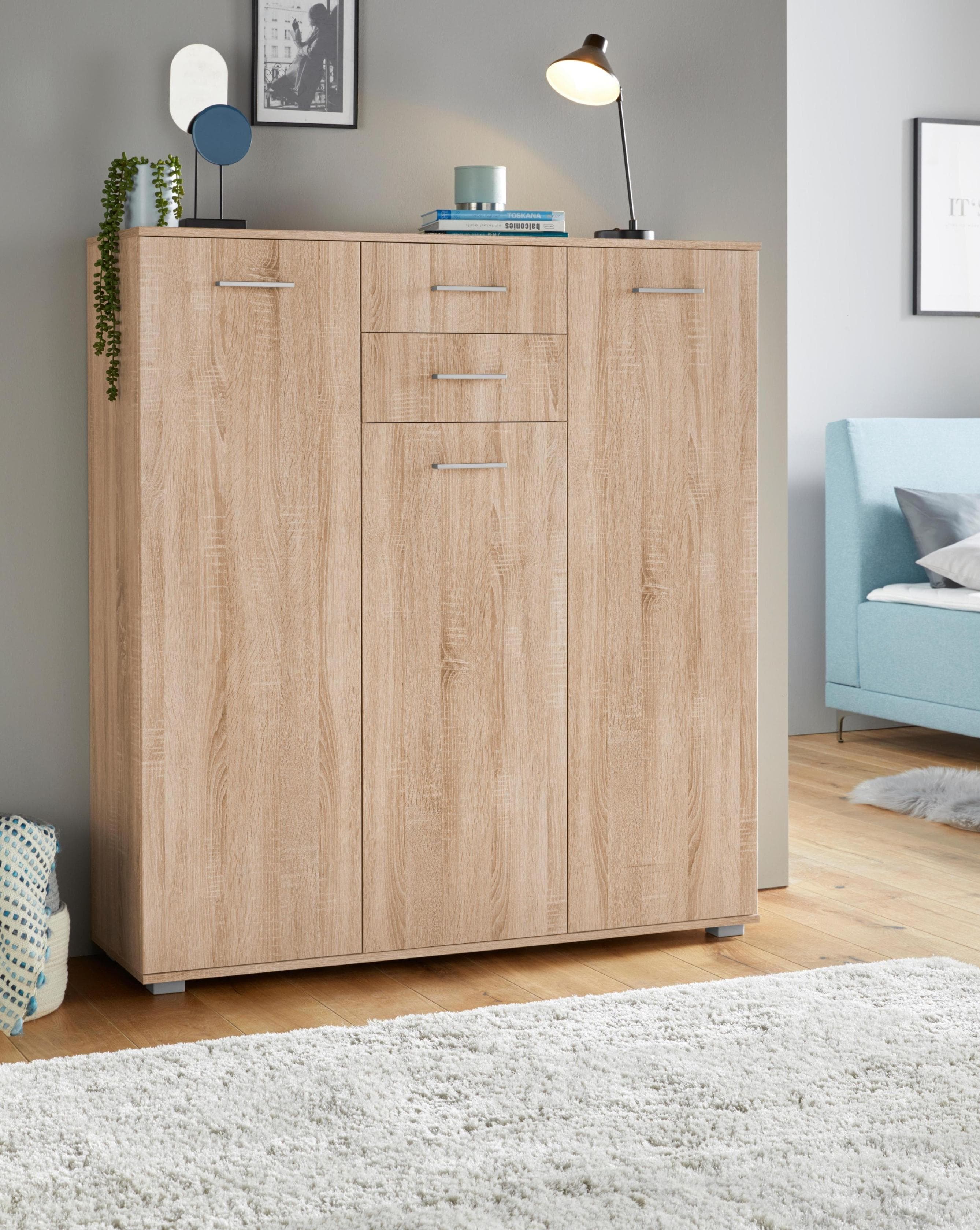 Kombikommode PRIESS Braun Silber Holzwerkstoff 2 Schubladen 2 Türen