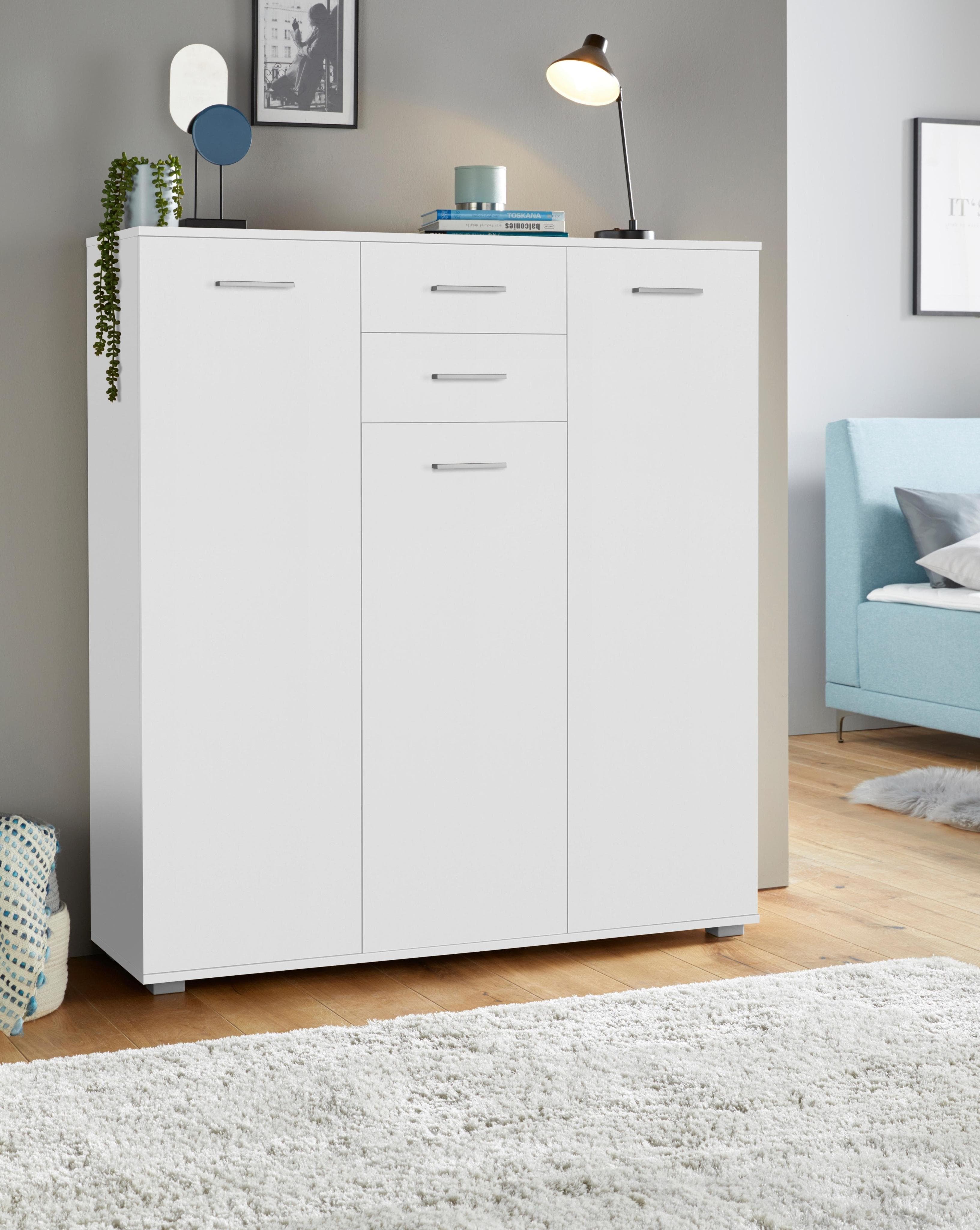 Kombikommode PRIESS Weiß 2 Türen 2 Schubladen Modern