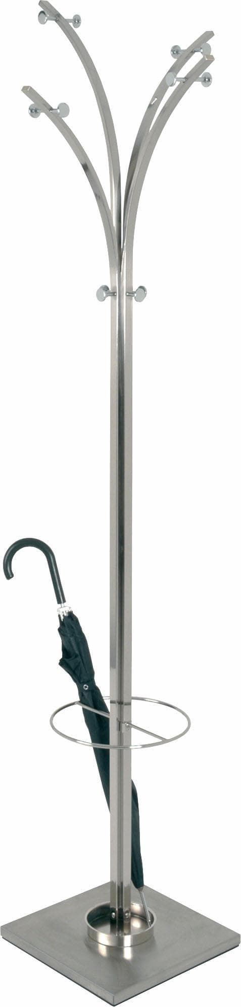 HAKU Garderobenständer BENNY - Metall, Edelstahloptik, 10 Haken, Regenschirmhalter