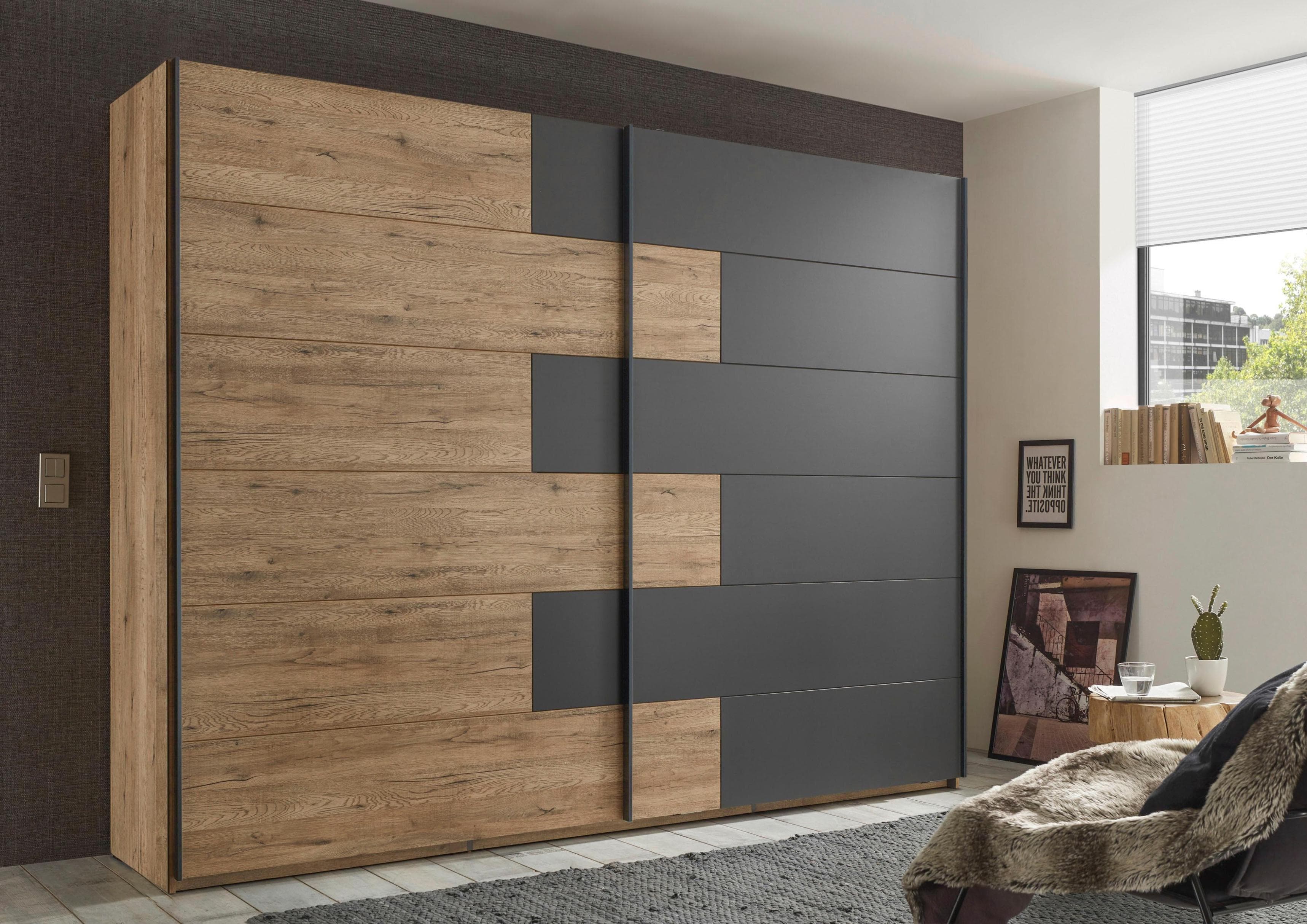 Schlafkontor Schwebetürenschrank Linea Grau Braun Holzwerkstoff