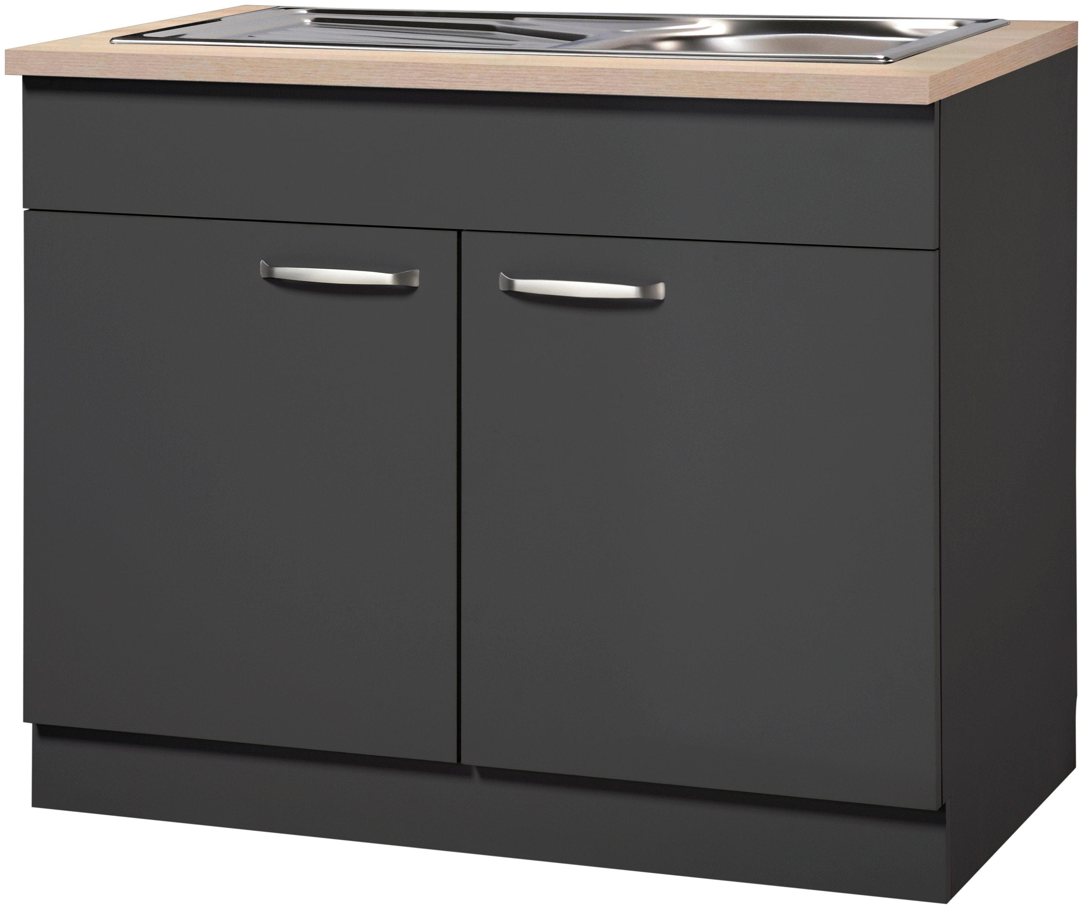 Wiho Küchen Spülenschrank Michigan Anthrazit Eiche 100cm