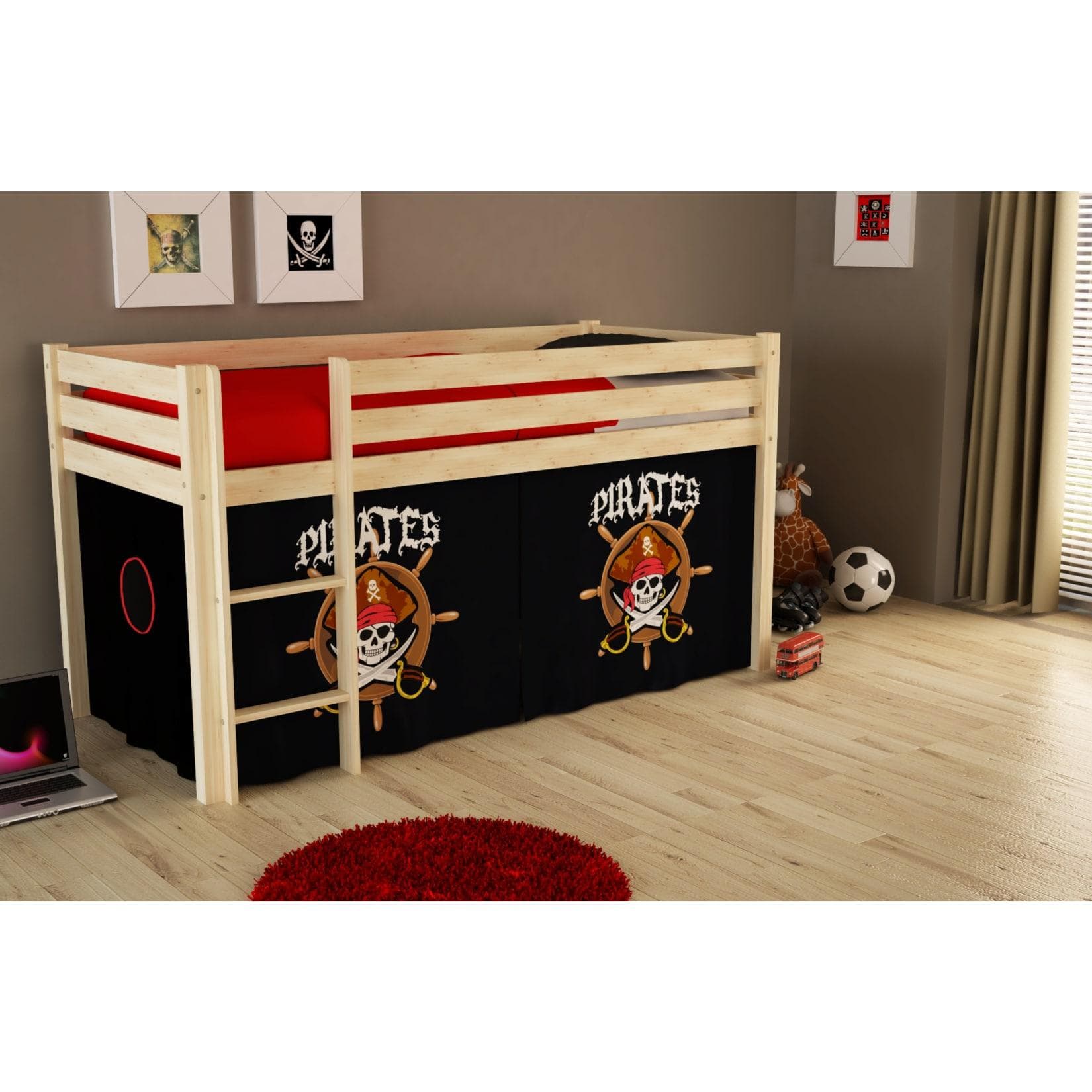 Vipack Spielbett Pino mit Textilset Pirates Kiefer massiv