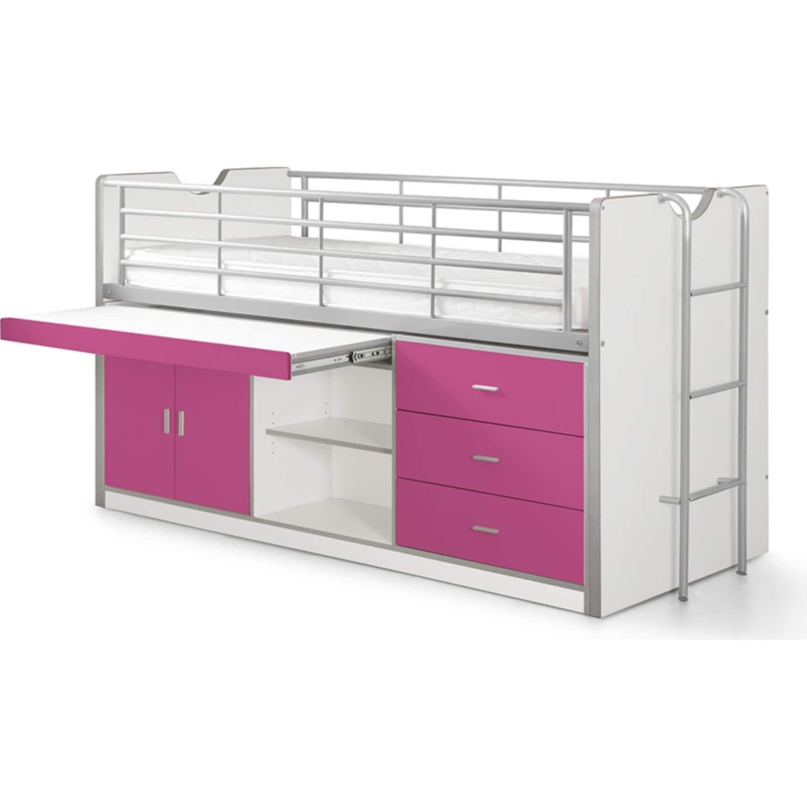 VIPACK Hochbett Bonny mit Schreibtisch und Stauraum Weiß/Fuchsia