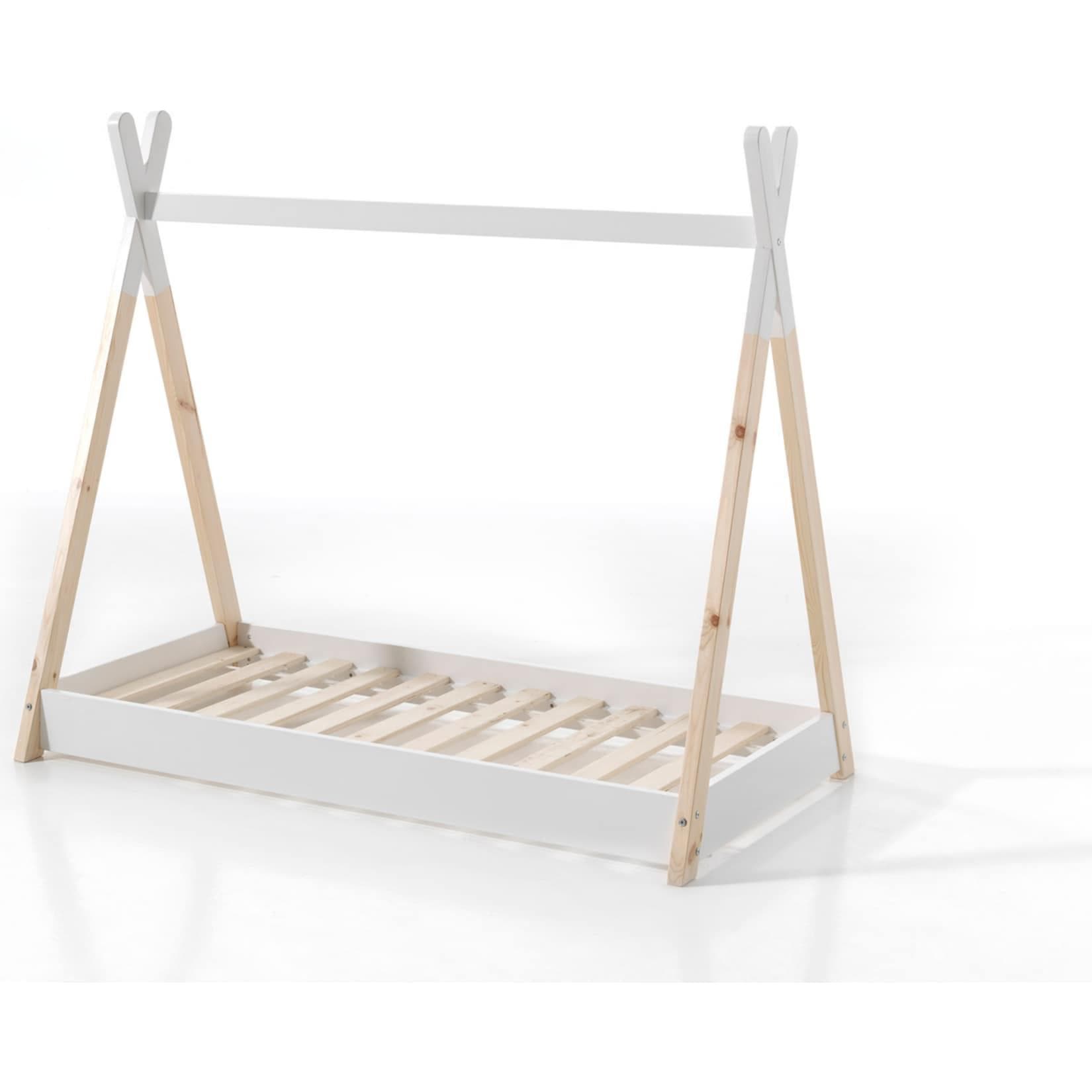 VIPACK Tipi Kinderbett Zelt-Optik Kiefer Massiv Weiß/Natur