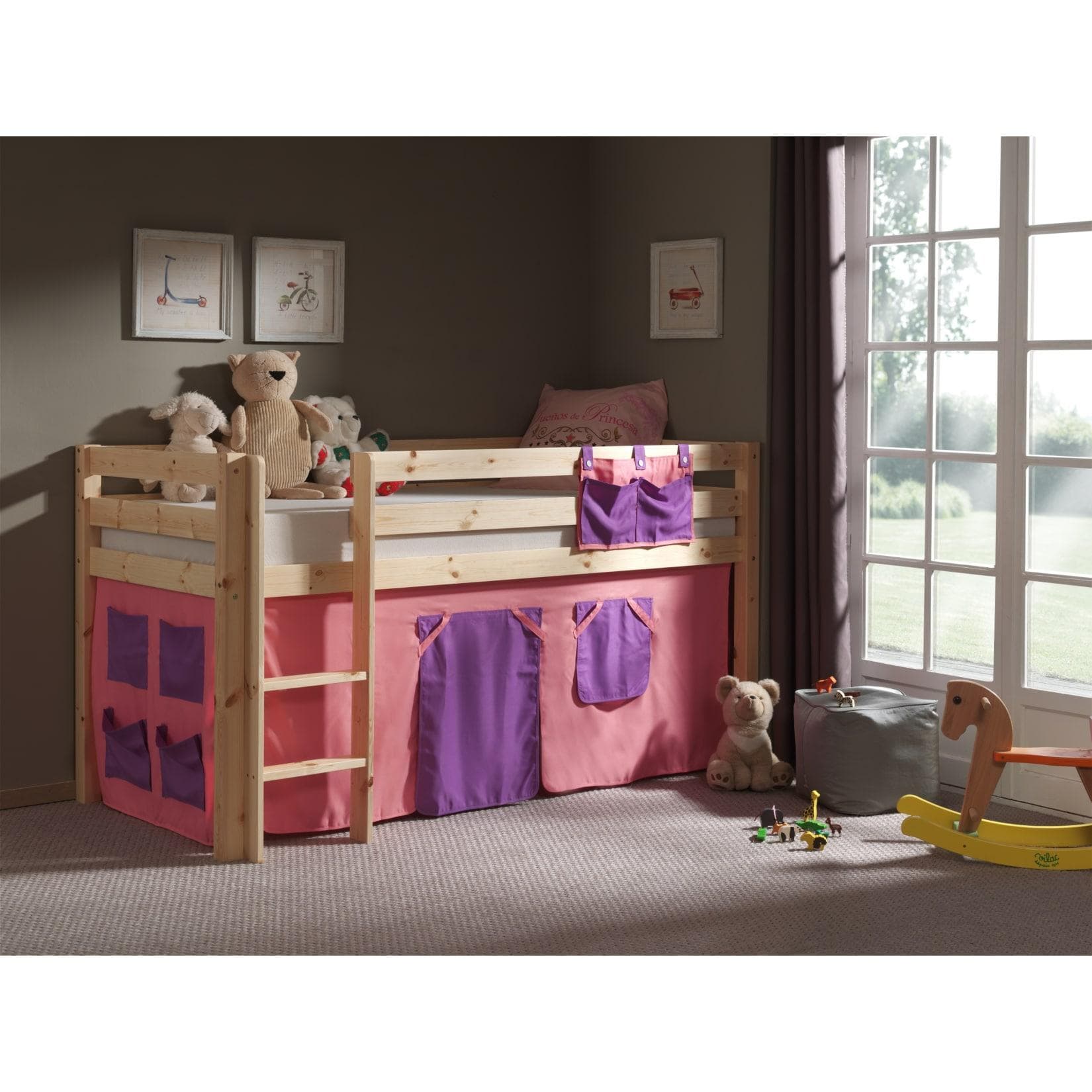 Vipack Spielbett Pino mit Textilset Bella, Kiefer massiv natur lackiert