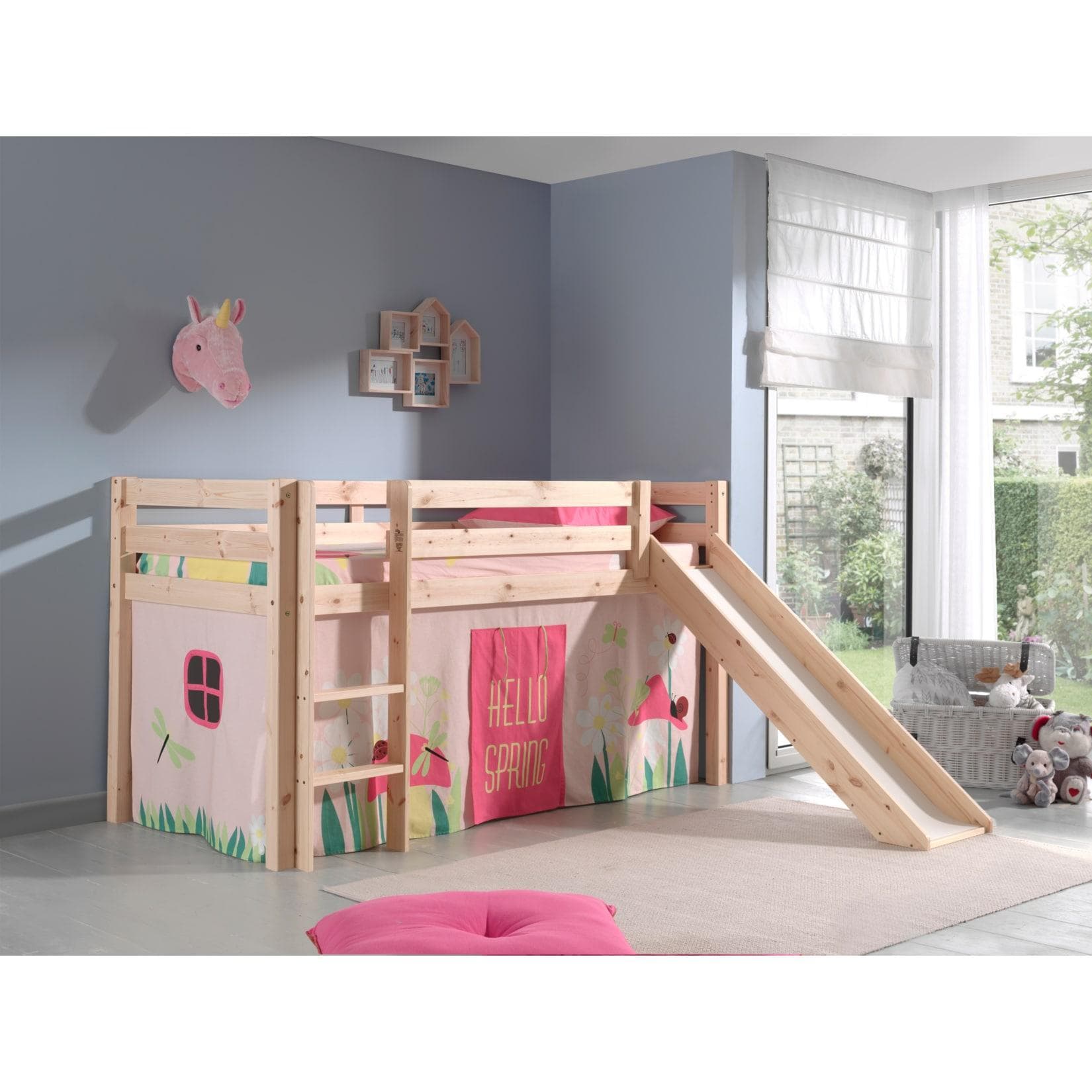 Vipack Spielbett Pino mit Rutsche, Kiefer massiv natur mit Vorhang