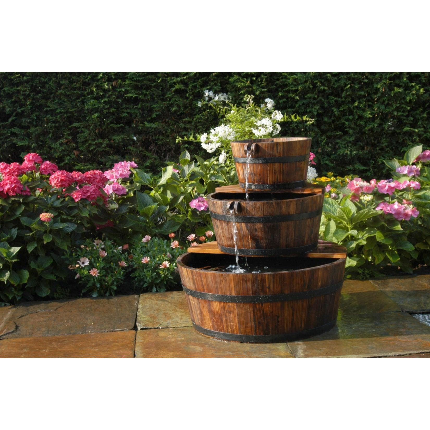 Ubbink Acqua Arte Set Edingburgh Rustikales Wasserspiel Holzfässer