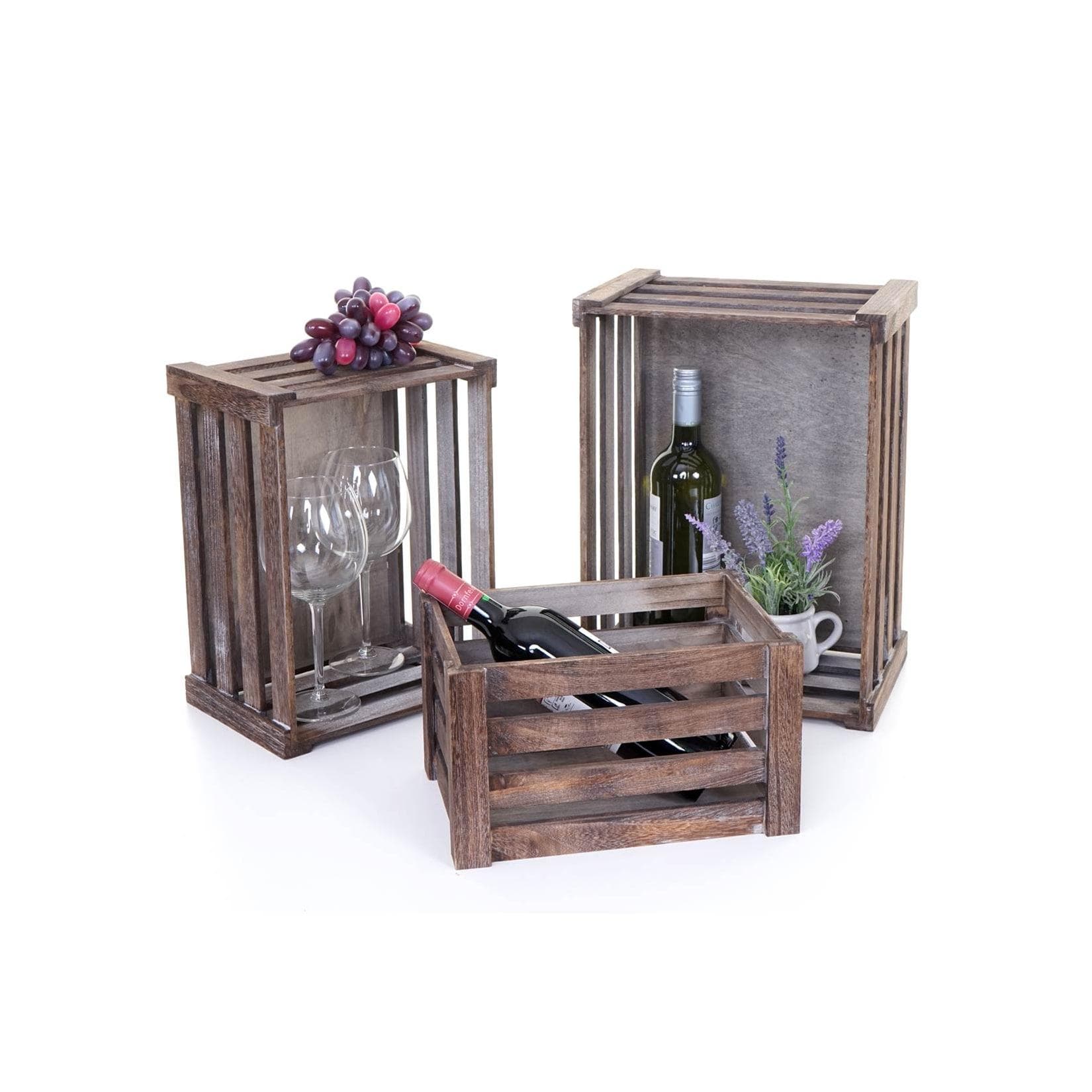 MCW 3er Set Holzkiste Braun Shabby-Look Vintage Aufbewahrung