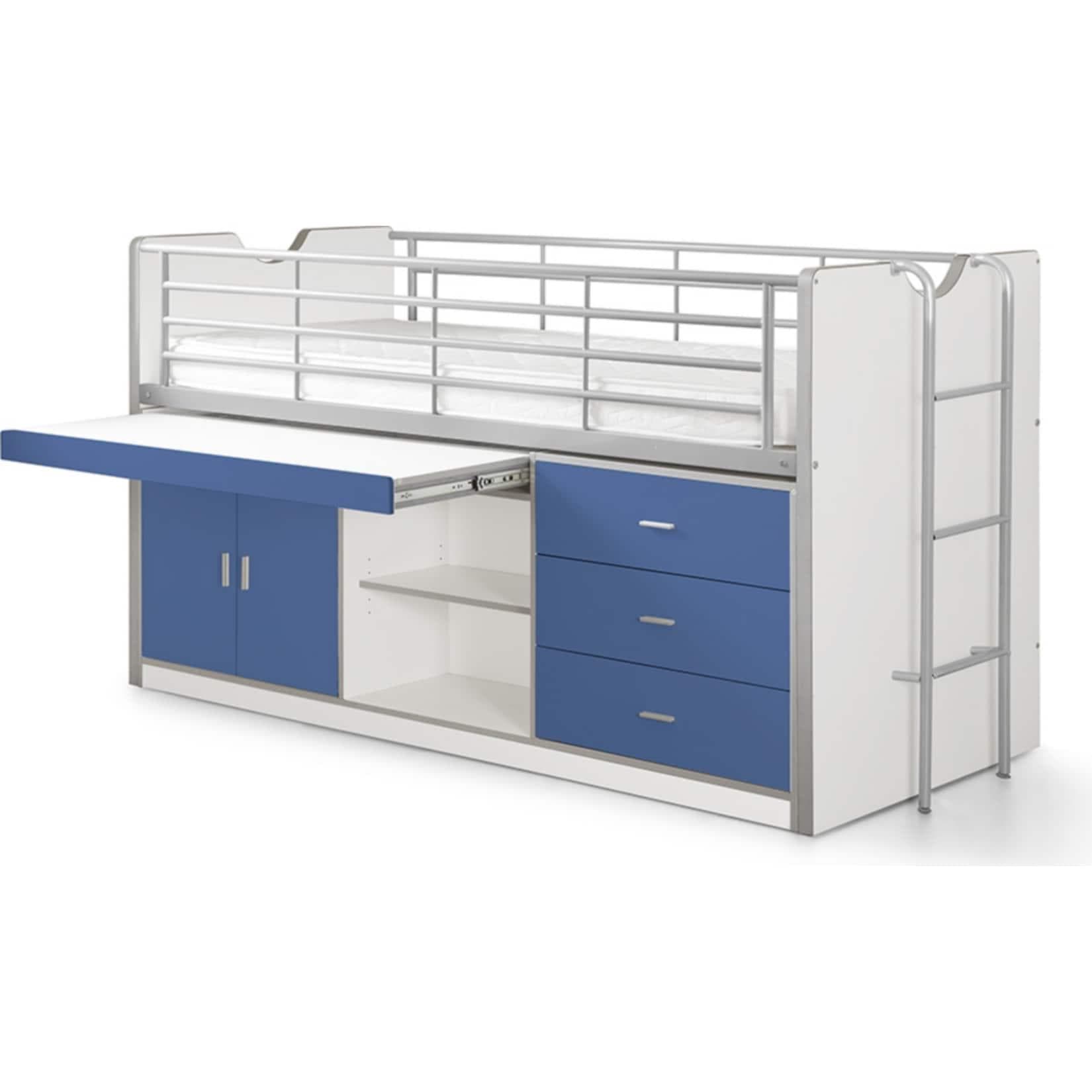 VIPACK Hochbett Bonny mit Schreibtisch und Stauraum Weiß/Blau