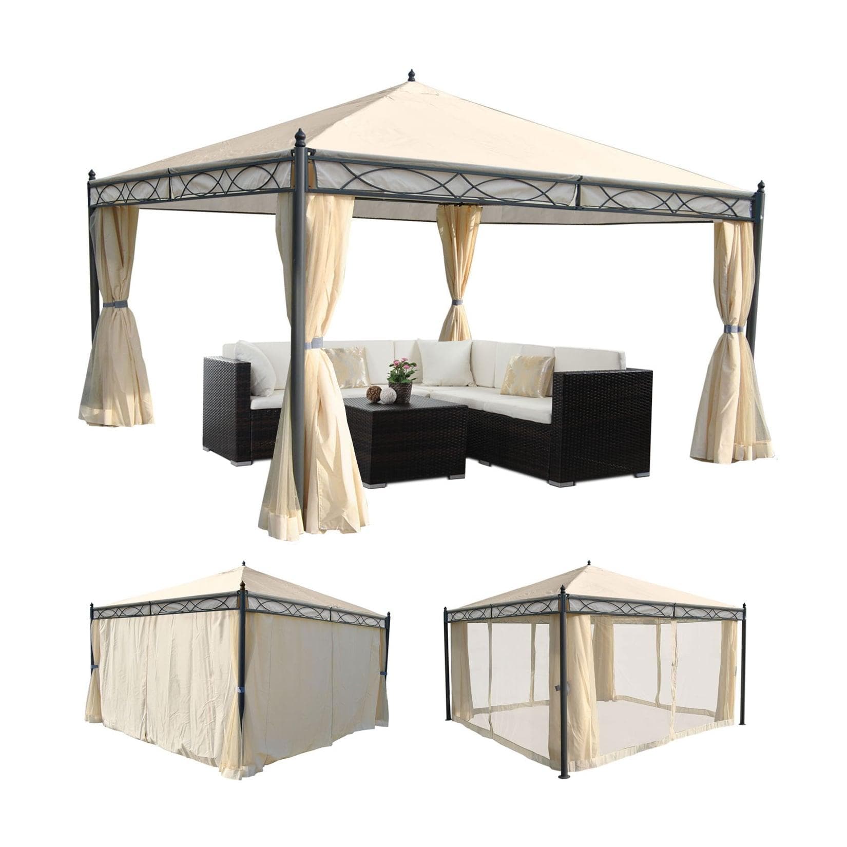 MCW Pergola Calpe Garten Pavillon Creme 4x4m