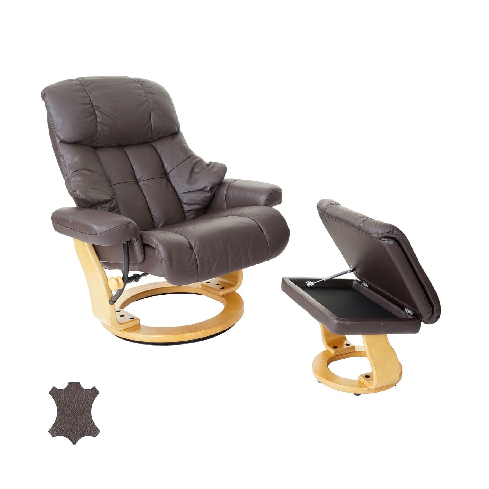 MCA Relaxsessel Windsor XXL TV-Sessel mit Hocker Echtleder Braun