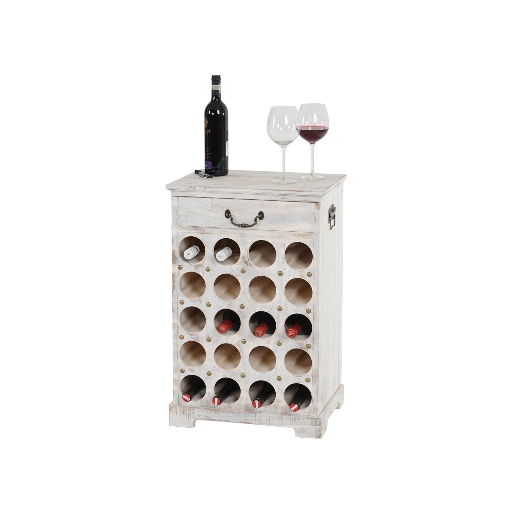 Weinregal Torre T324, Flaschenregal für 20 Flaschen, Shabby-Look, Vintage, Weiß