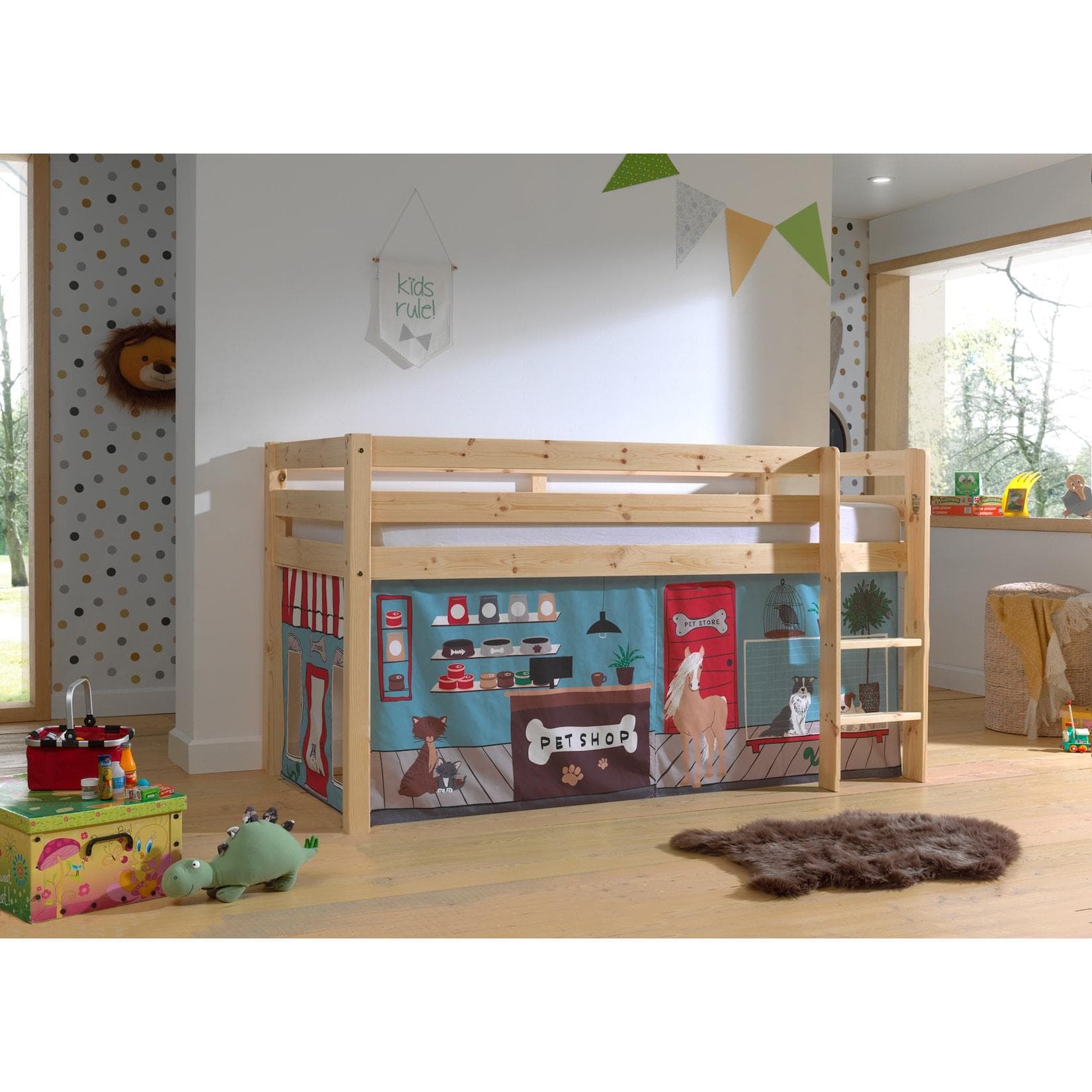 VIPACK Spielbett Pino Kiefer massiv mit Textilset
