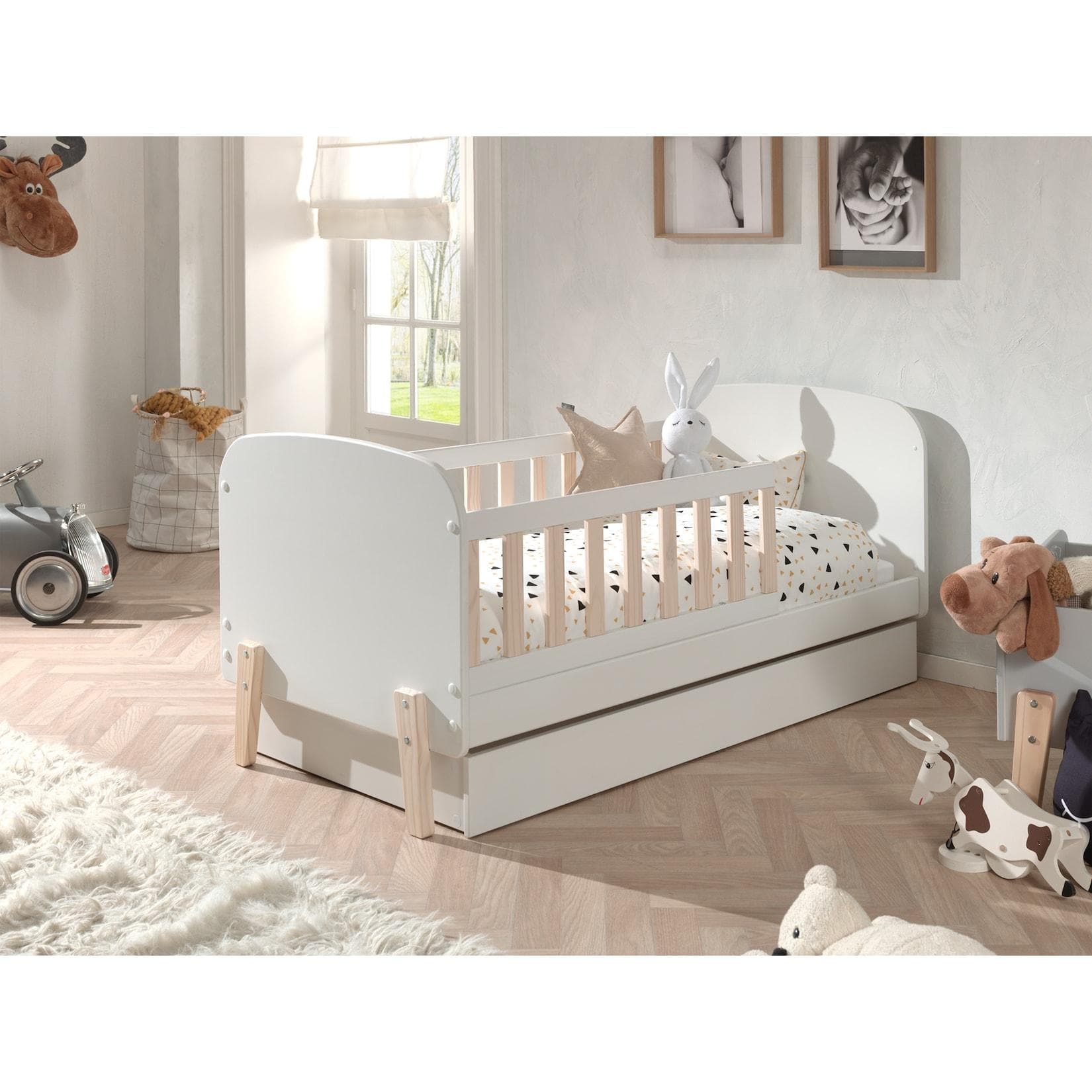 VIPACK Kinderbett Kiddy mit Schublade Weiß Kiefer