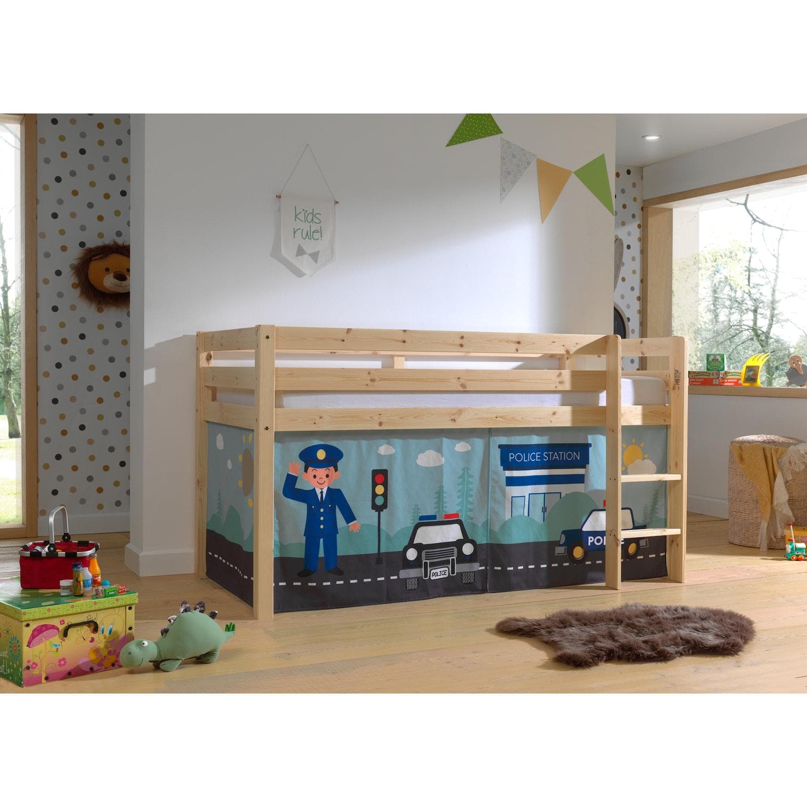 VIPACK Spielbett Pino Hochbett Kiefer massiv mit Textilset