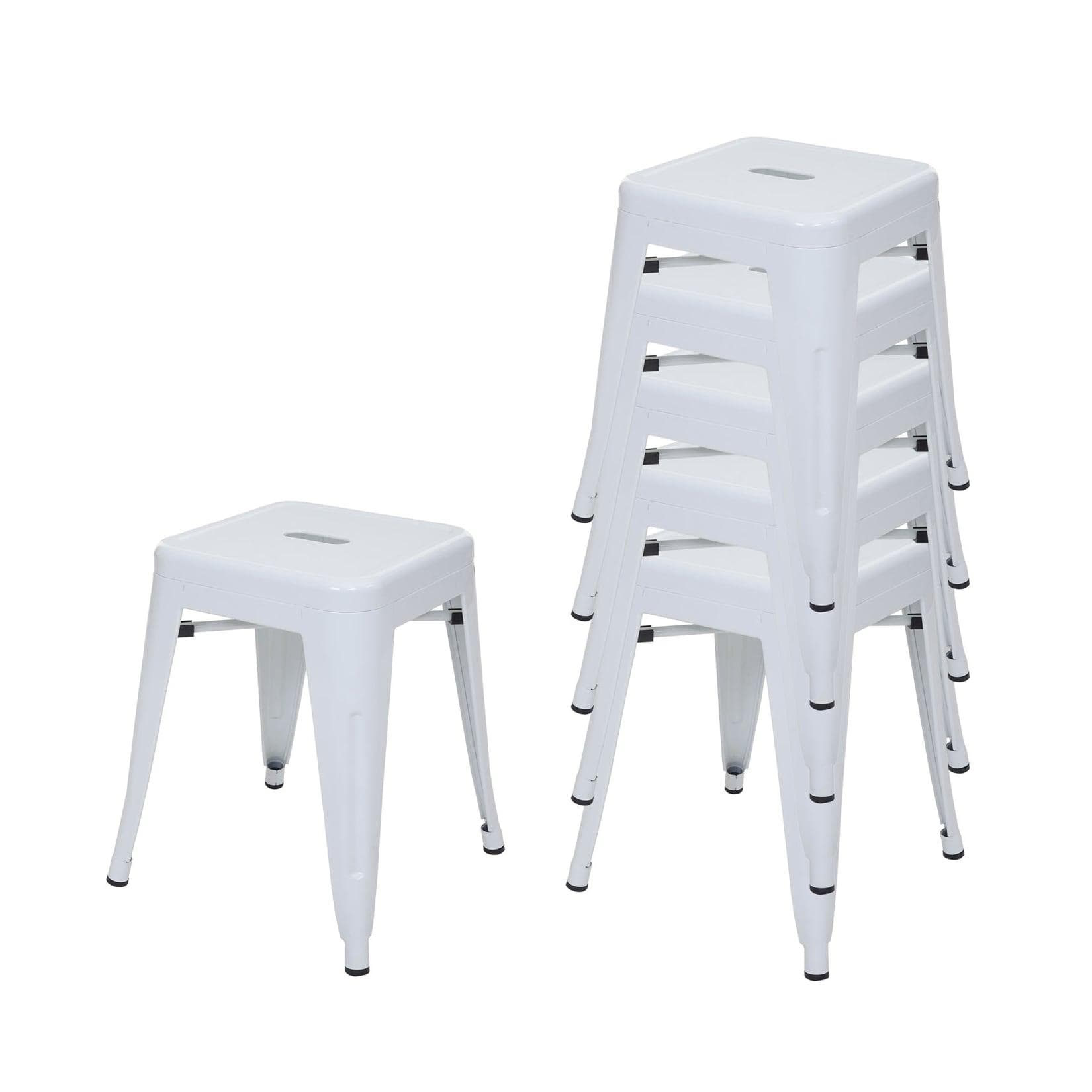 MCW 6er-Set Hocker Metall stapelbar weiß Industriedesign