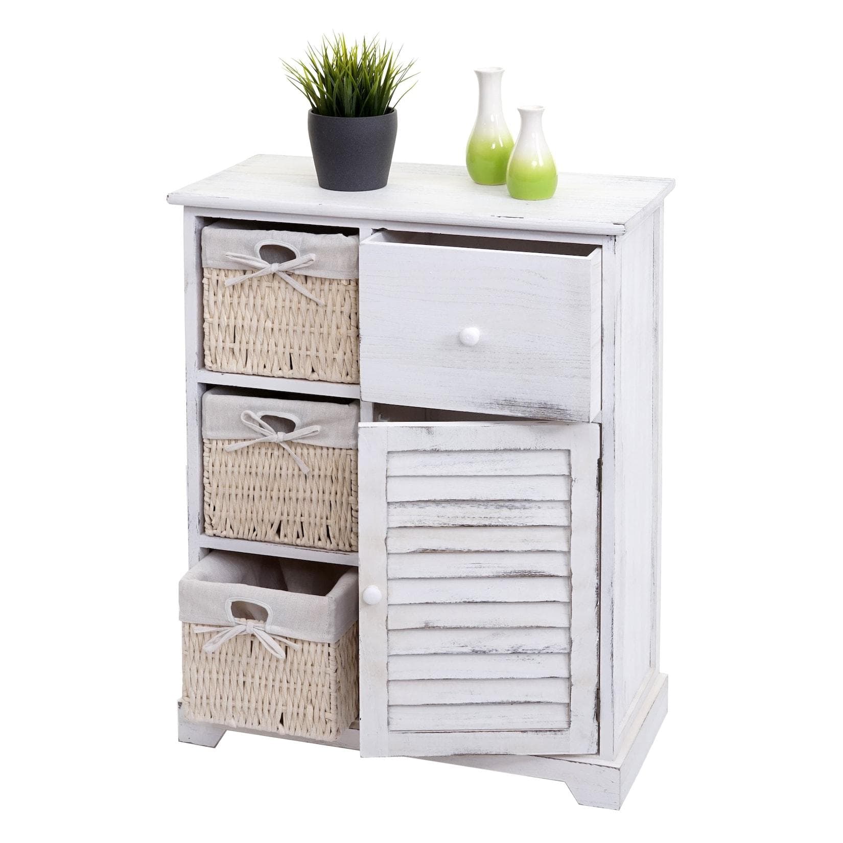 MCW Kommode MCW-H21 Massiv-Holz Korb-Schublade Shabby Weiß