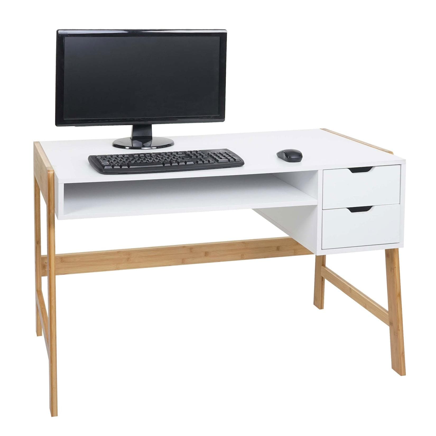 MCW Schreibtisch MCW-K12 Weiß Bambus mit Schublade