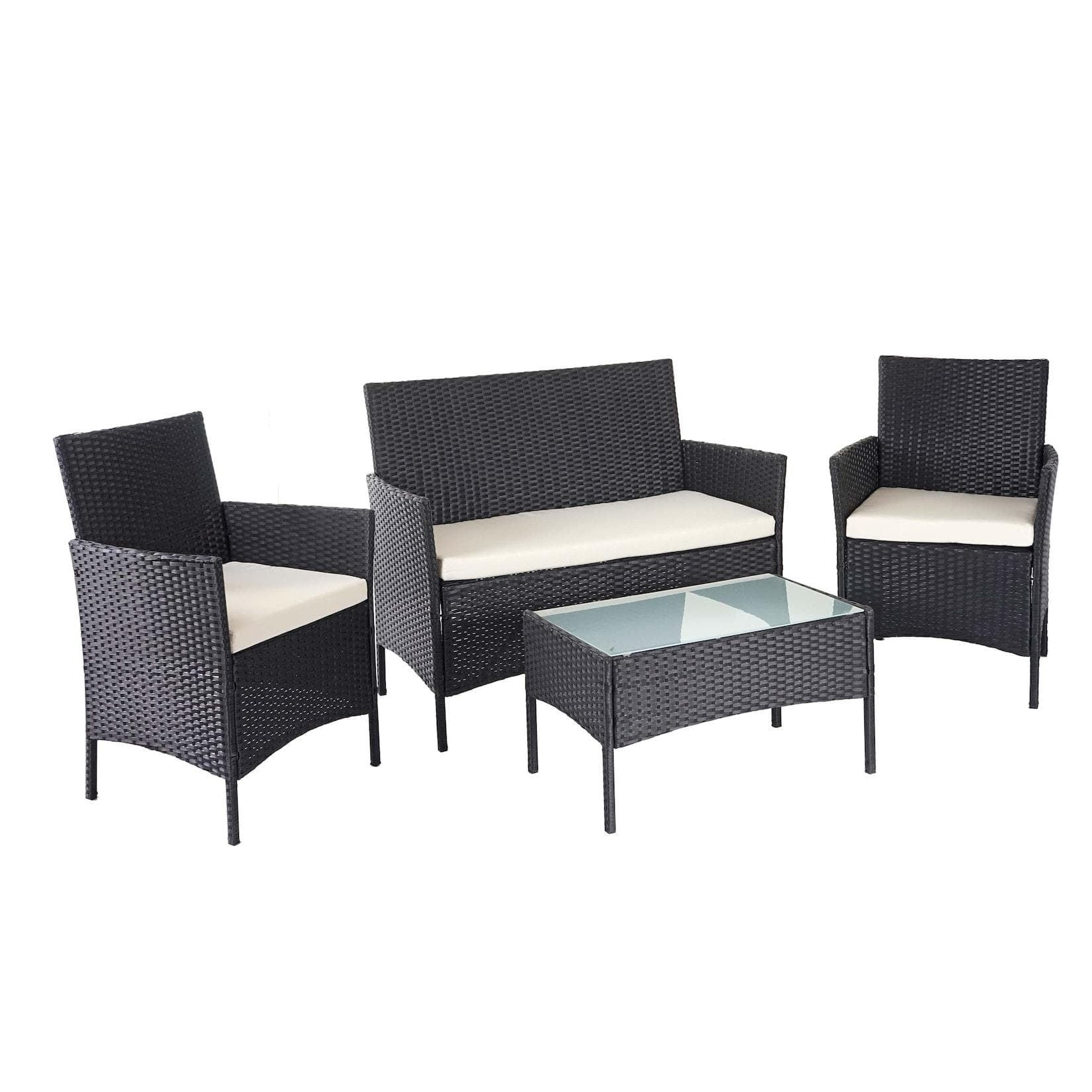 MCW Poly-Rattan Garten-Garnitur MCW-D82 Lounge-Set Schwarz Creme