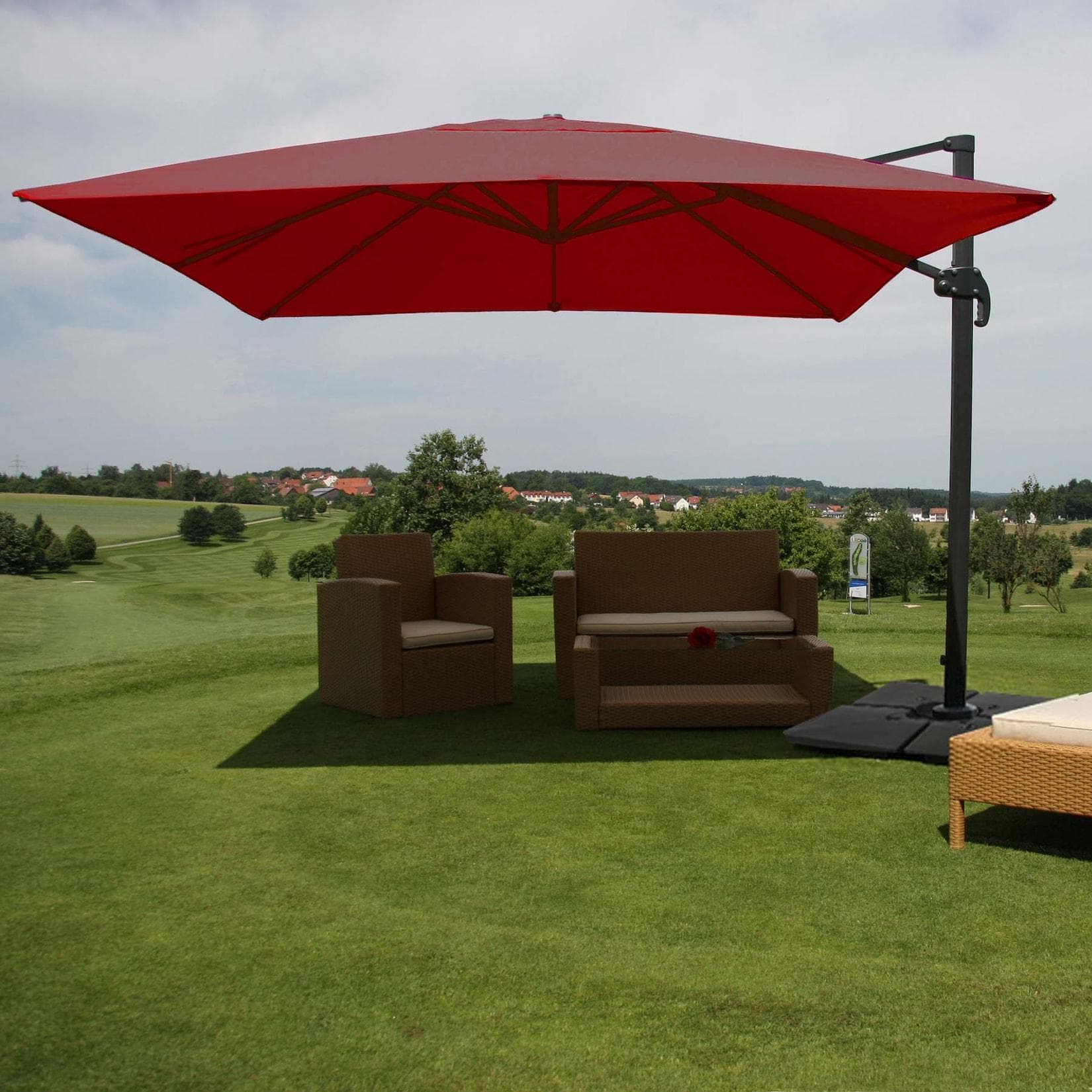 Gastronomie-Ampelschirm MCW-A96 3x4m Polyester Alu/Stahl 26kg bordeaux
