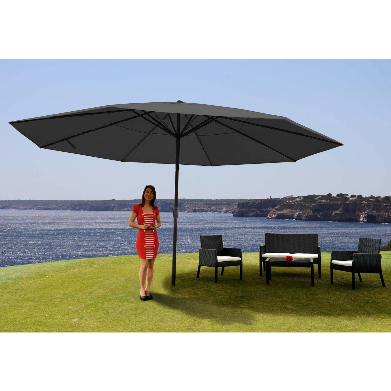 Sonnenschirm Carpi Pro Gastronomie Marktschirm 5m Polyester/Alu Anthrazit