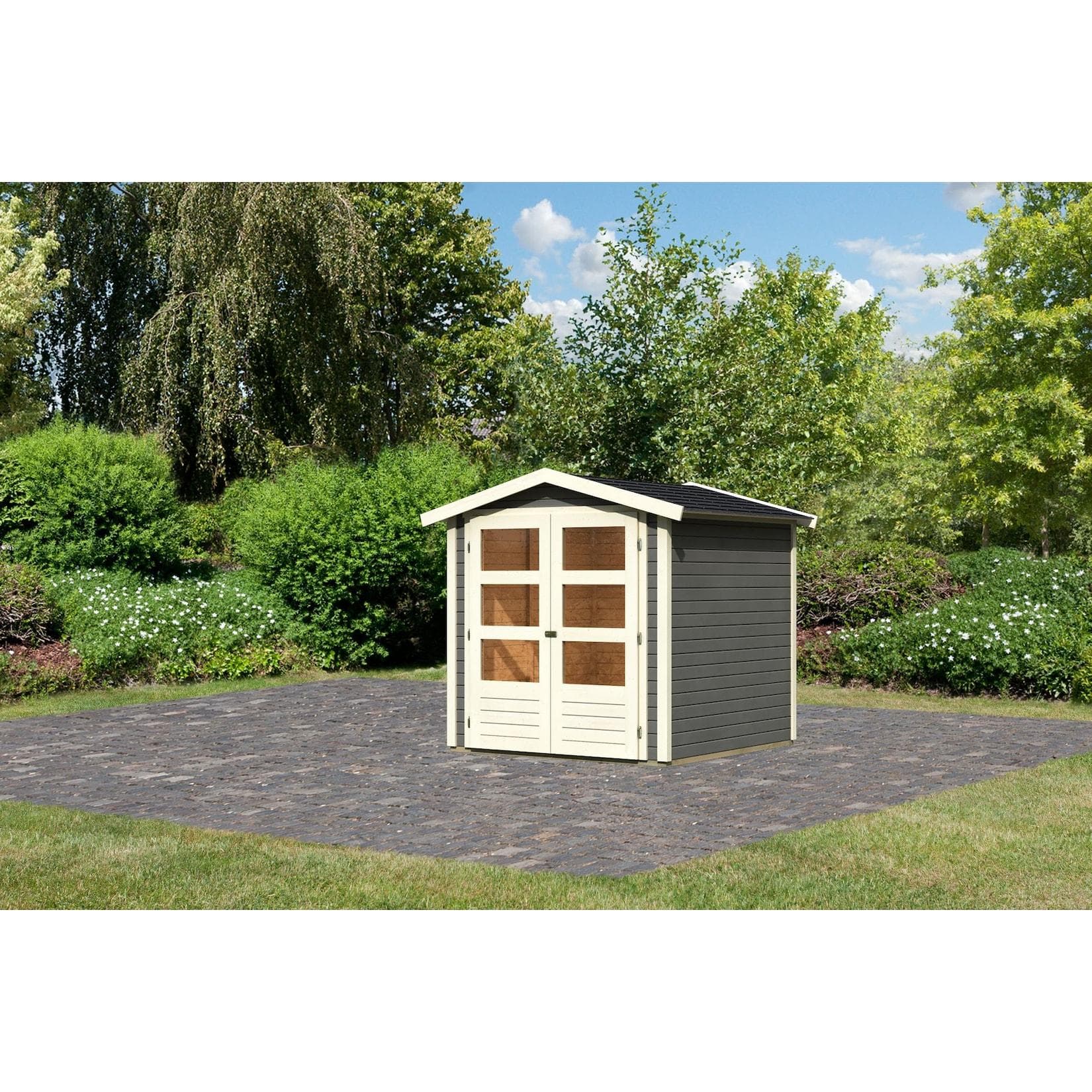 Karibu Gartenhaus Asaba 2 Terragrau mit Boden, Dachschindeln Schwarz