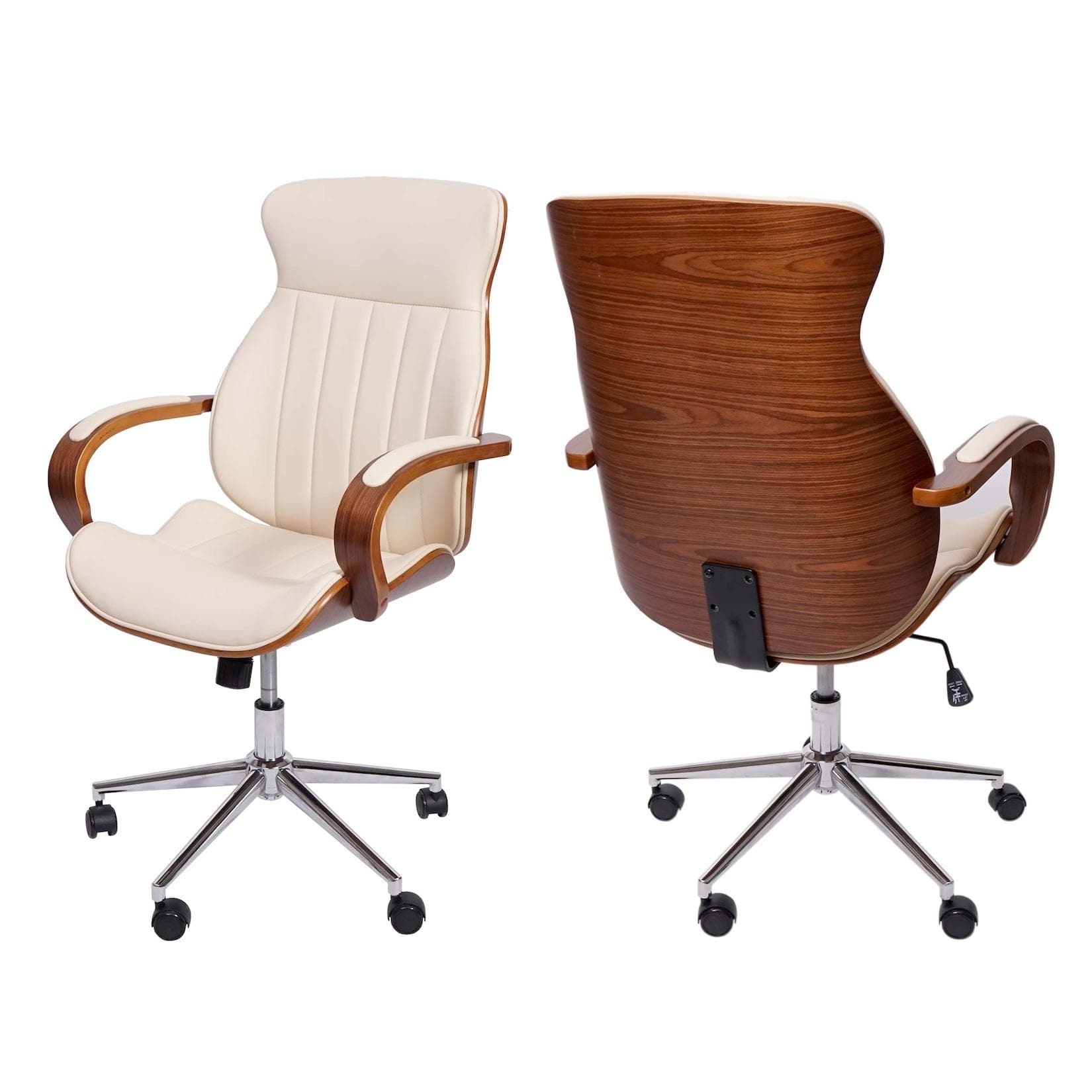MCW-H39 Bürostuhl Chefsessel Walnuss-Optik Kunstleder Creme