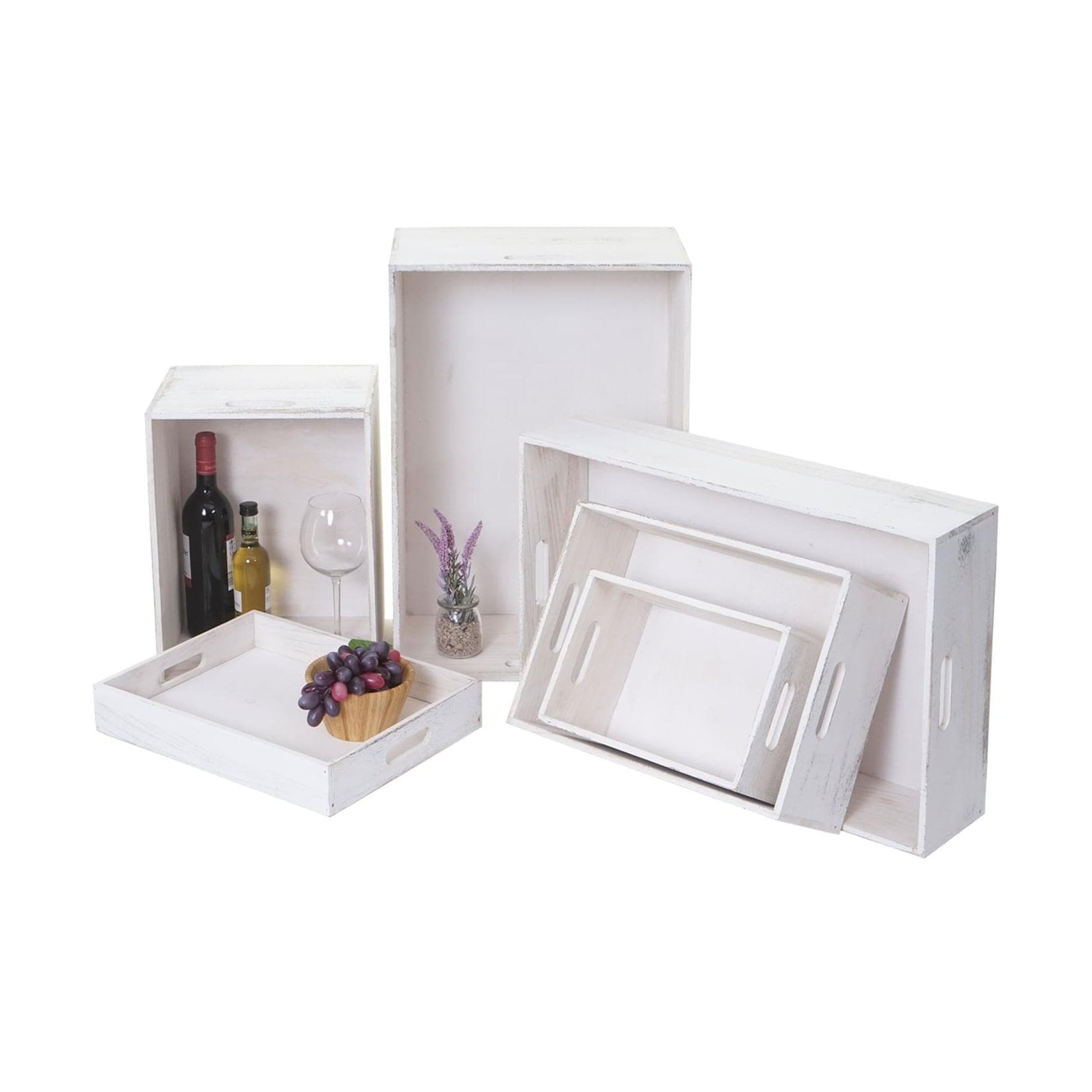 6er Set Holzbox Shabby-Look Vintage Weiß Aufbewahrung Dekokiste