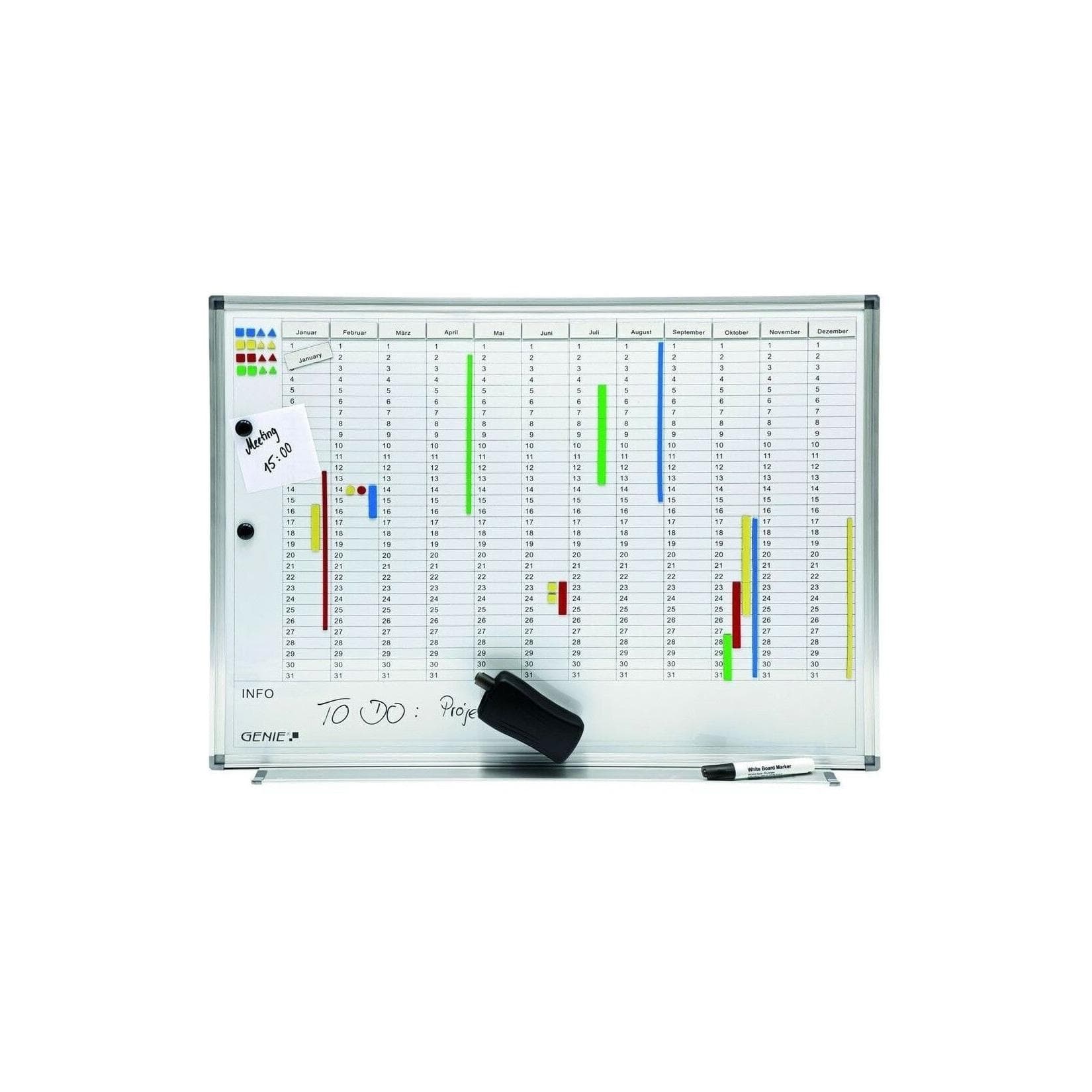 GENIE AP2000 Jahresplaner Magnettafel Weiß Aluminiumrahmen