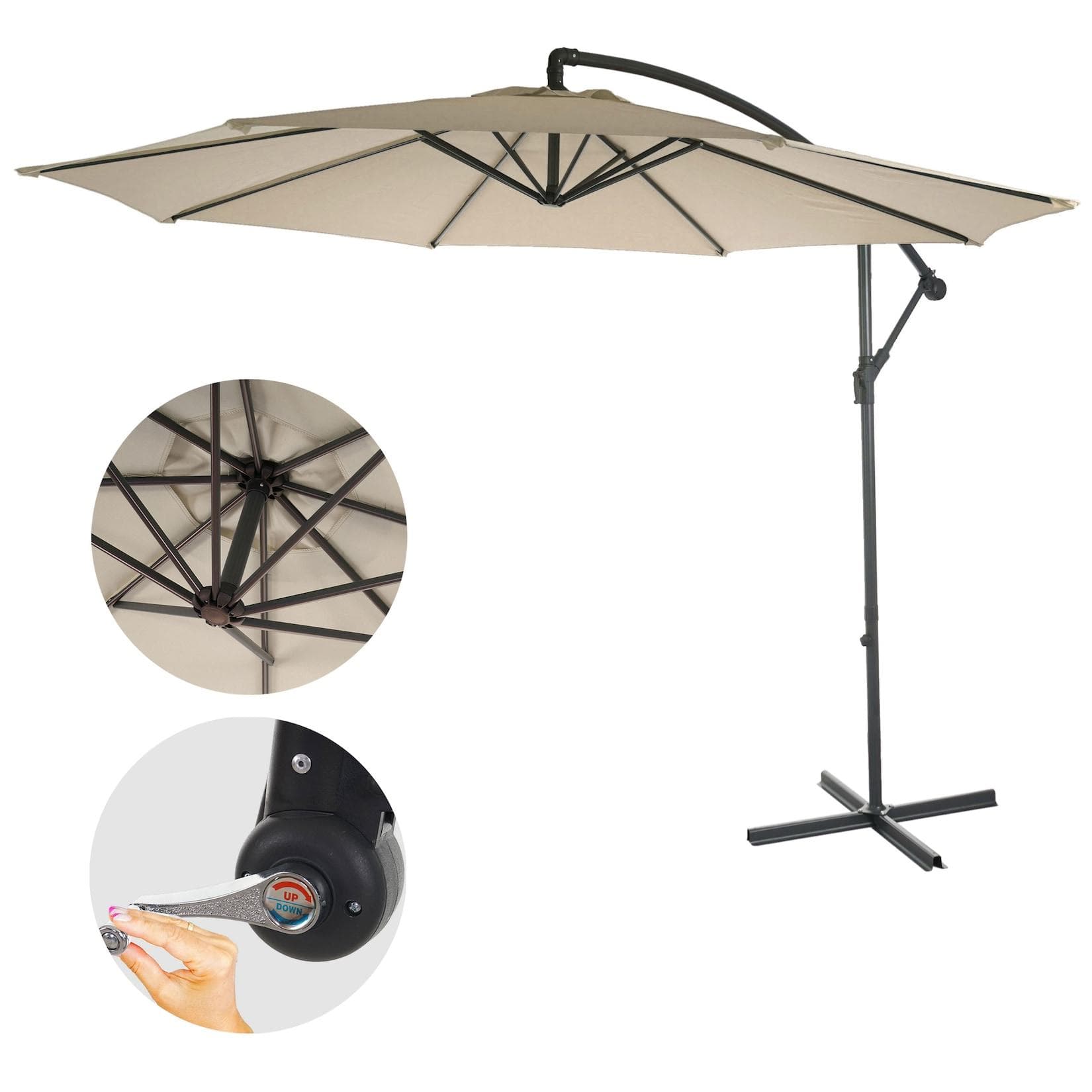 MCW Ampelschirm Terni 3m Neigbar Creme Polyester Stahl