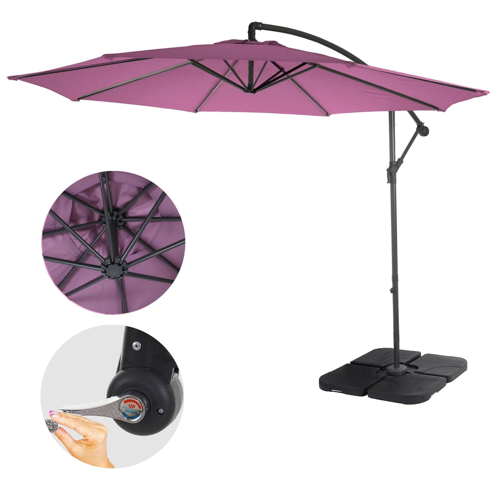 Ampelschirm Terni Sonnenschirm Sonnenschutz Ø 3m Neigbar Polyester/Stahl 11kg Lavendel-Rot mit Ständer